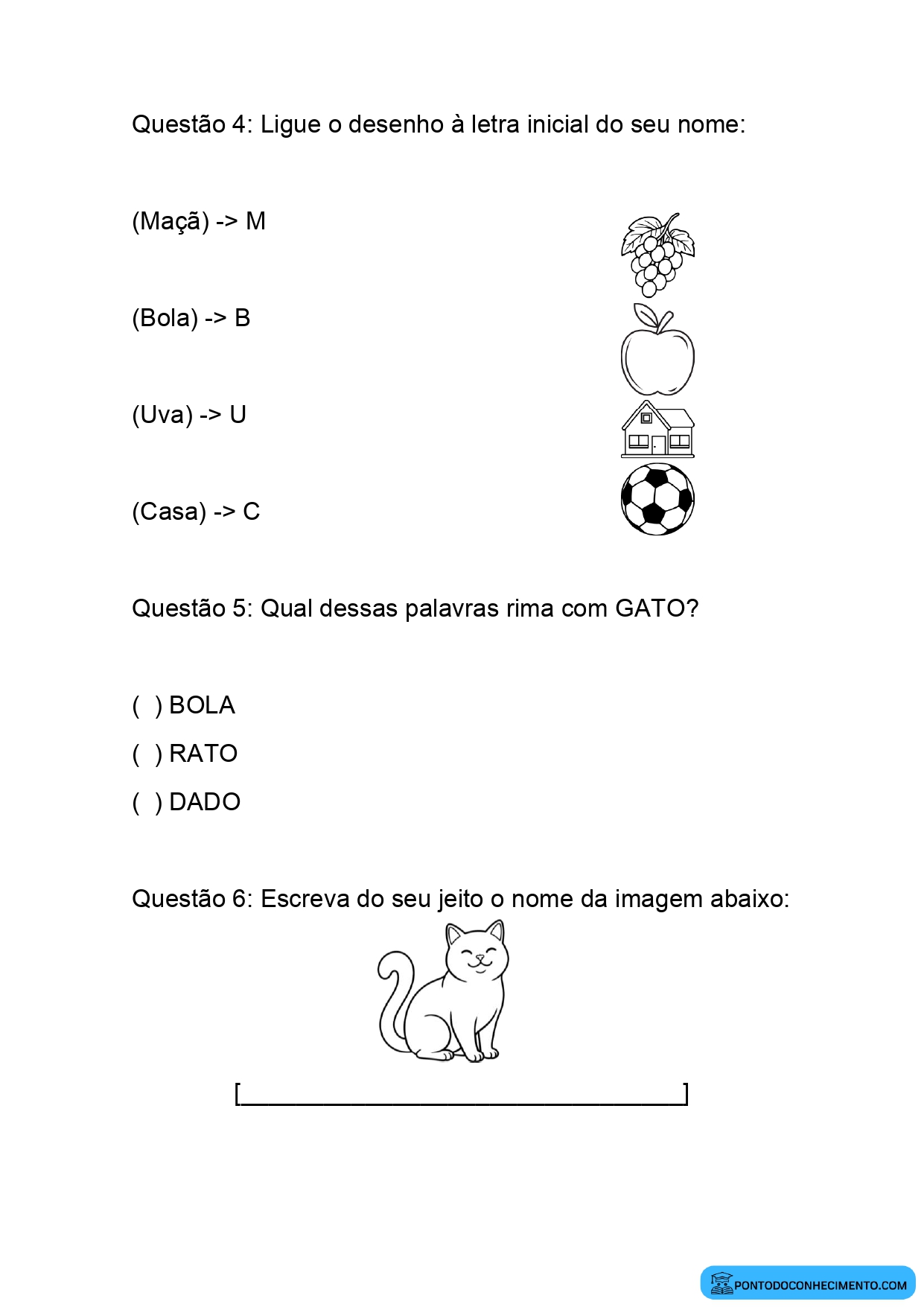 Avaliação diagnóstica para o primeiro ano