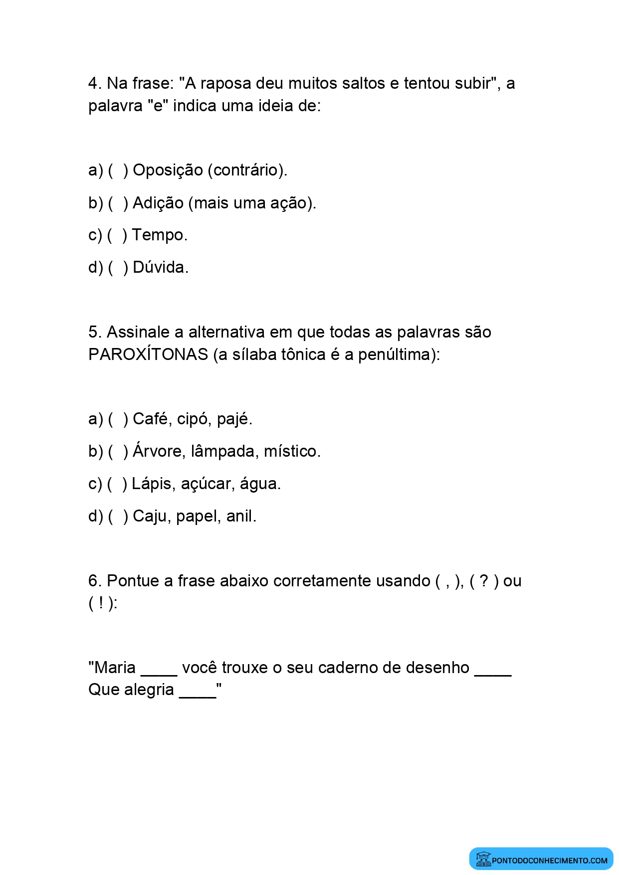 Avaliação diagnóstica 4º ano português e matemática