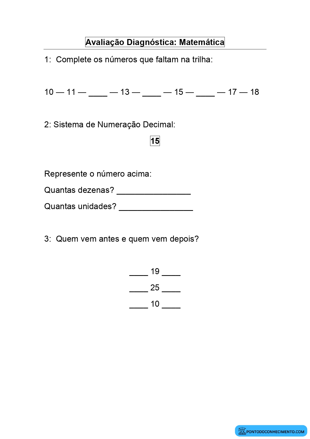 Avaliação diagnóstica segundo ano ensino fundamental