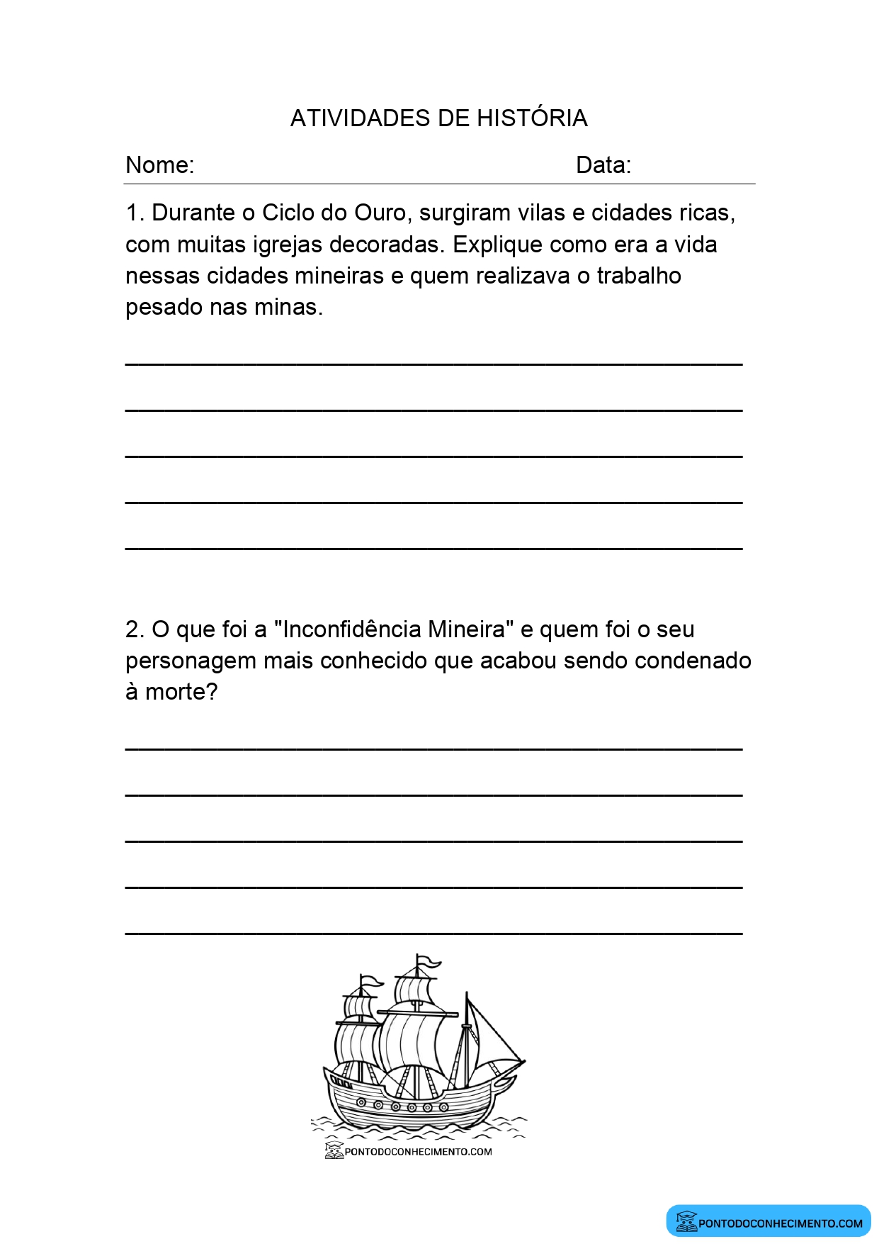 Avaliação de história quarto ano 4º bimestre