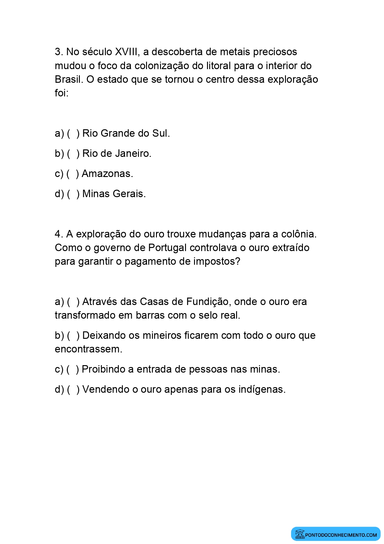 Avaliação de história quarto ano quarto bimestre em PDF