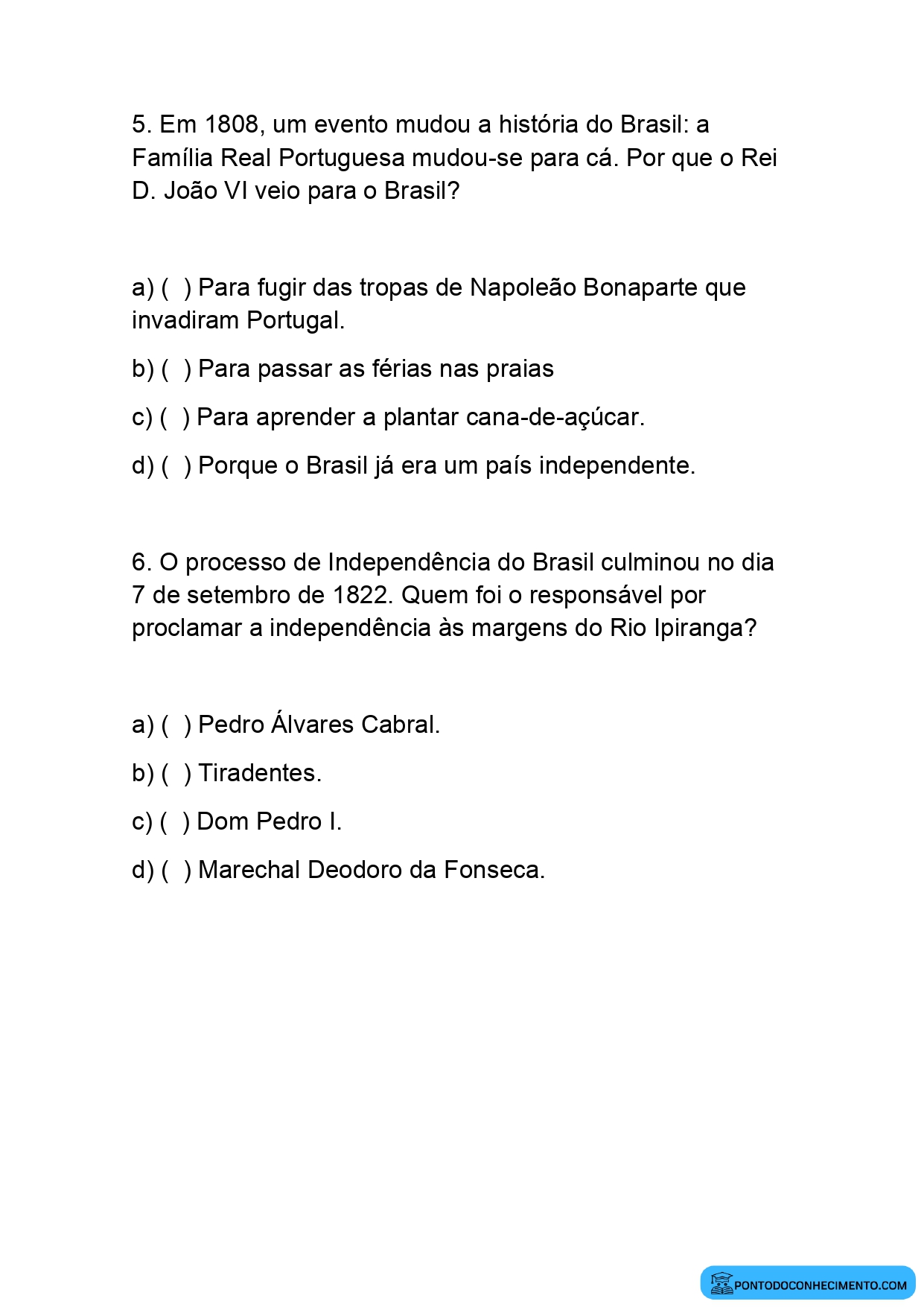 Avaliação de história quarto ano quarto bimestre gratuito