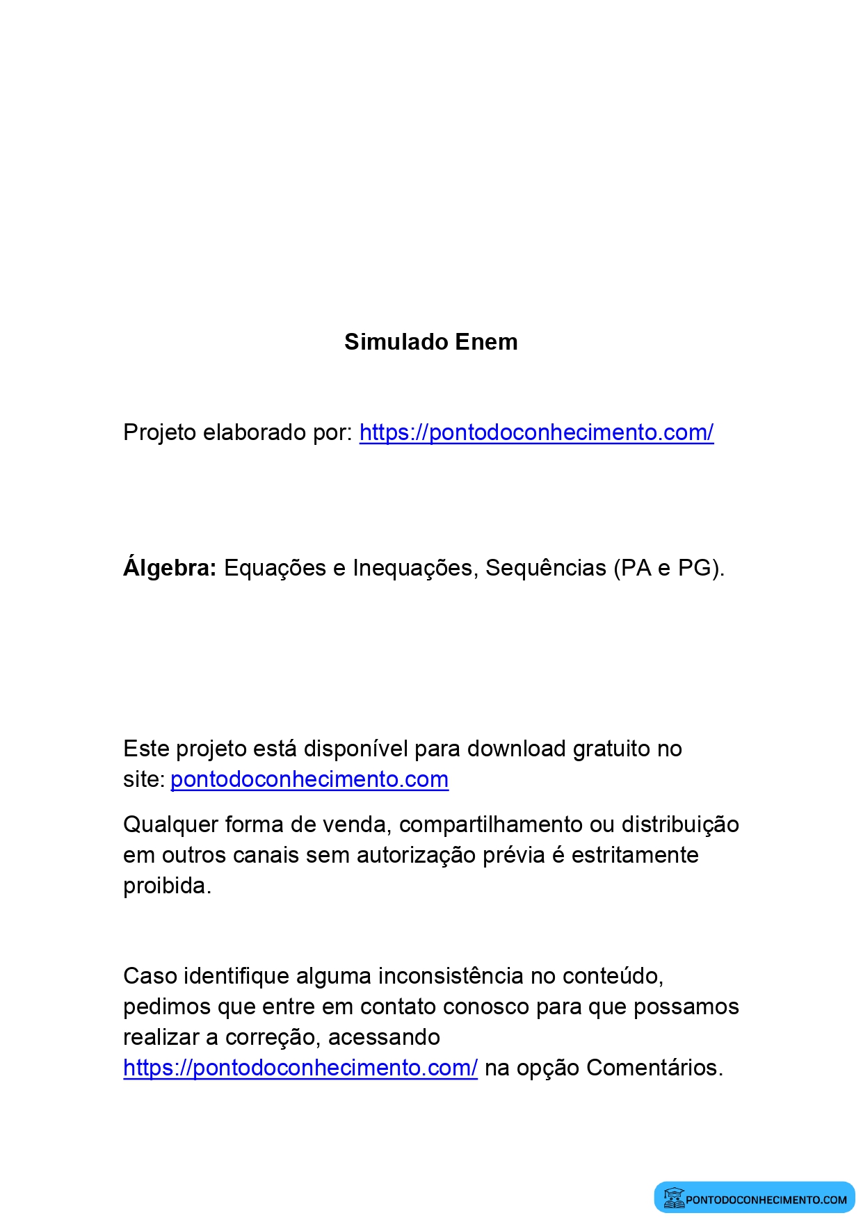 Simulado Enem de Álgebra em PDF