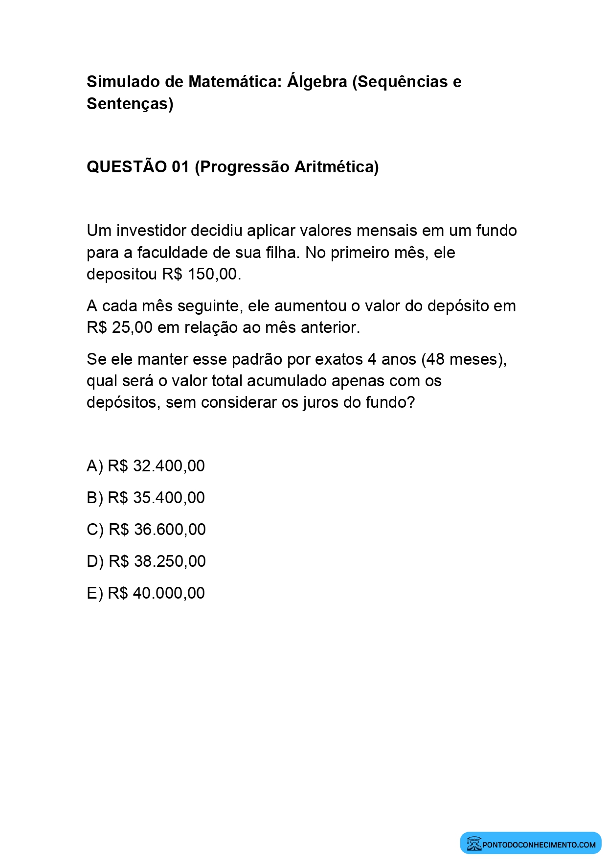 Simulado Enem de Álgebra para imprimir