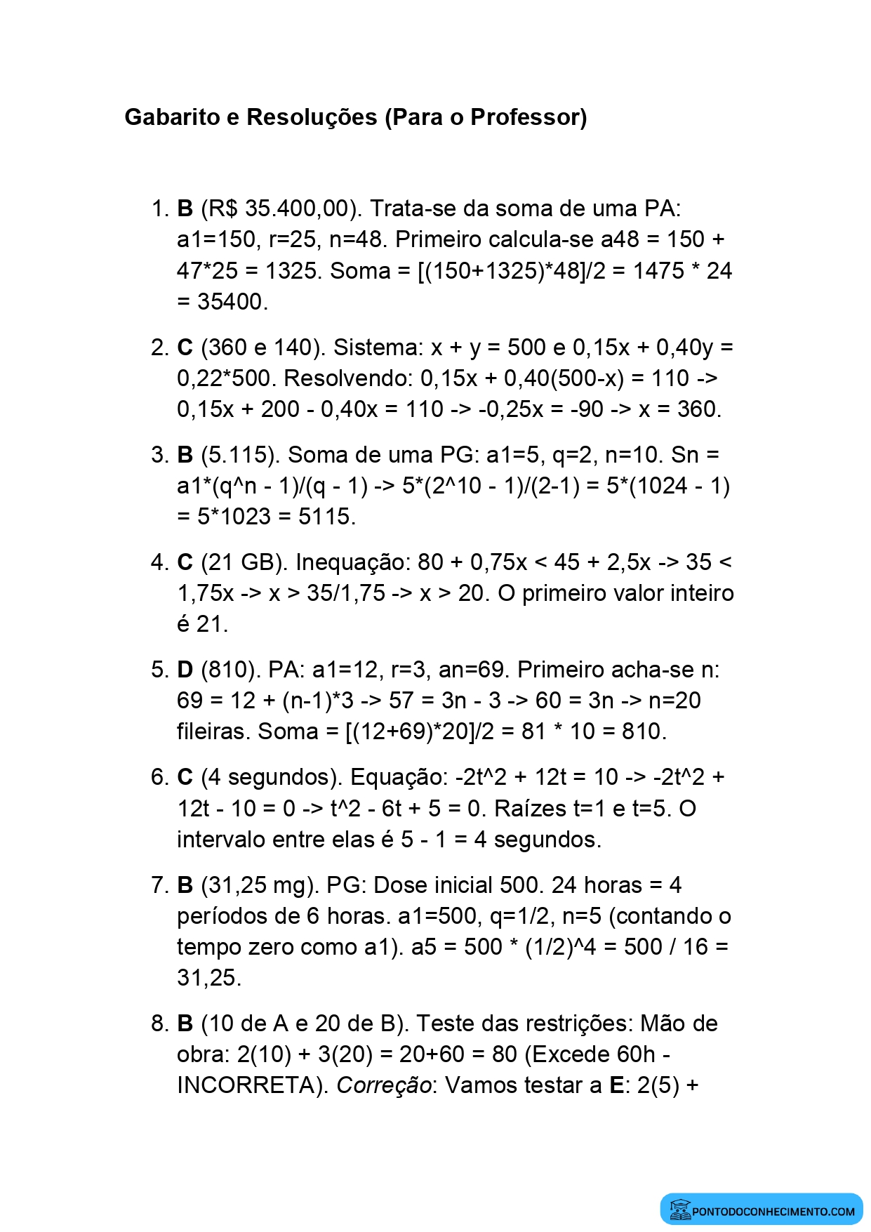 Prova de Álgebra Enem
