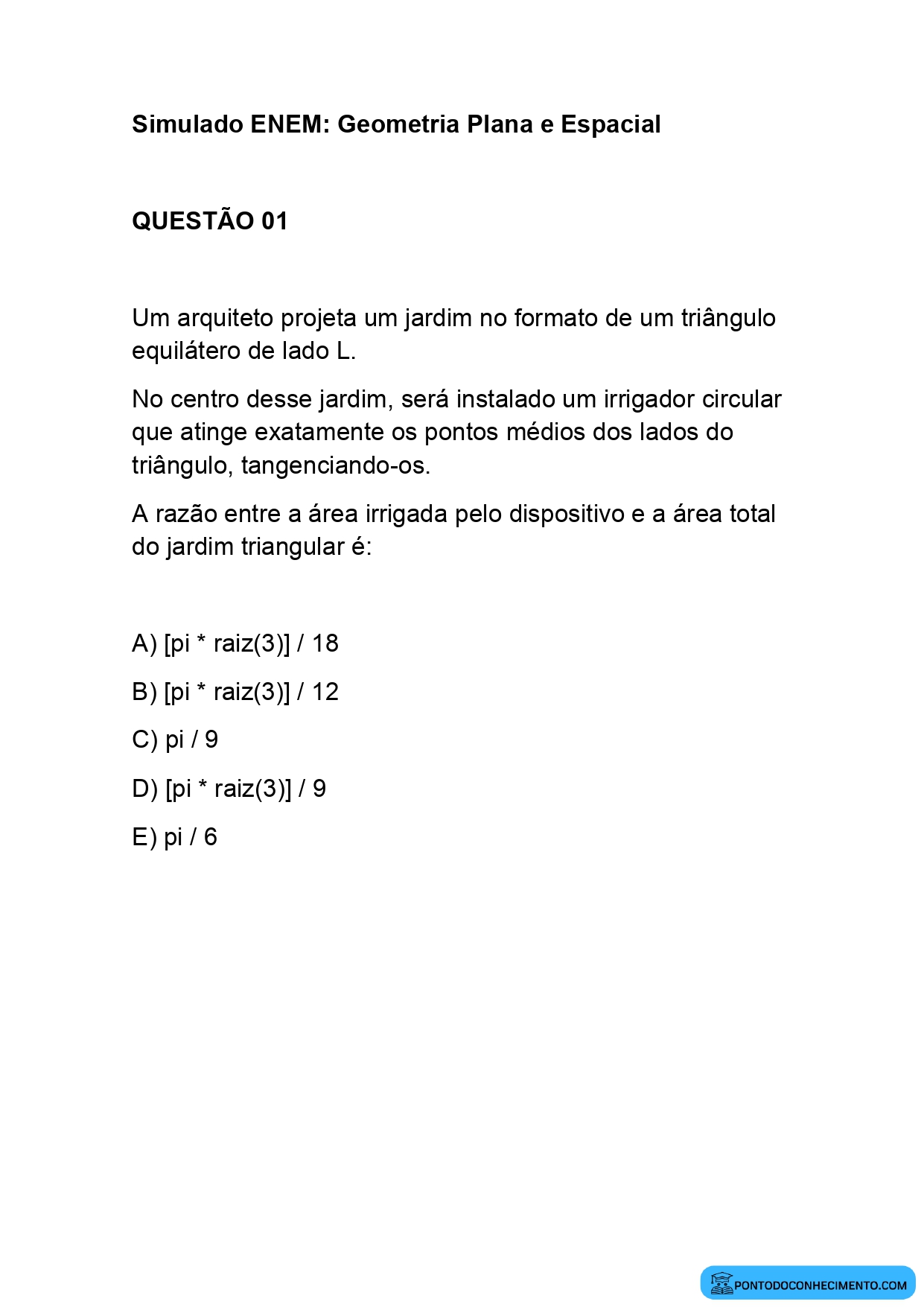 Simulado de Geometria em PDF