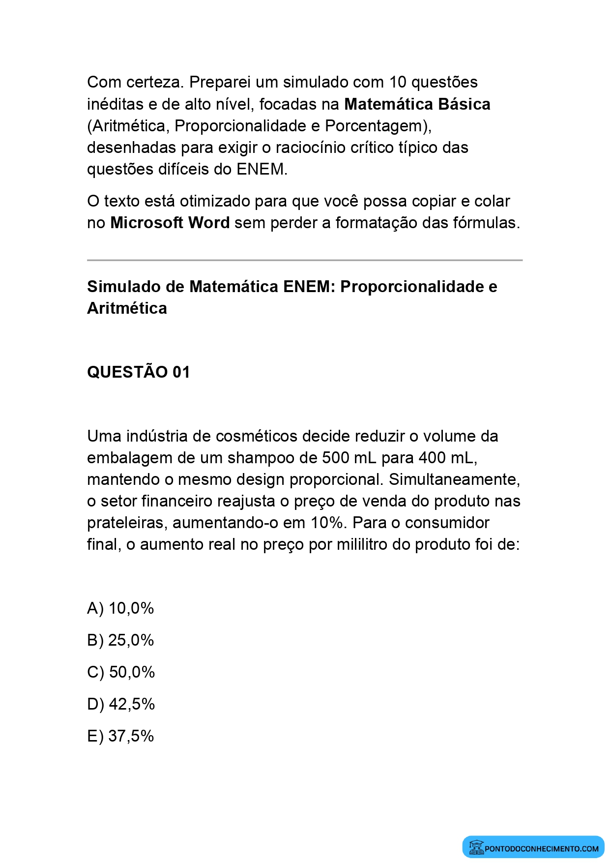 Simulado de Matemática Básica
