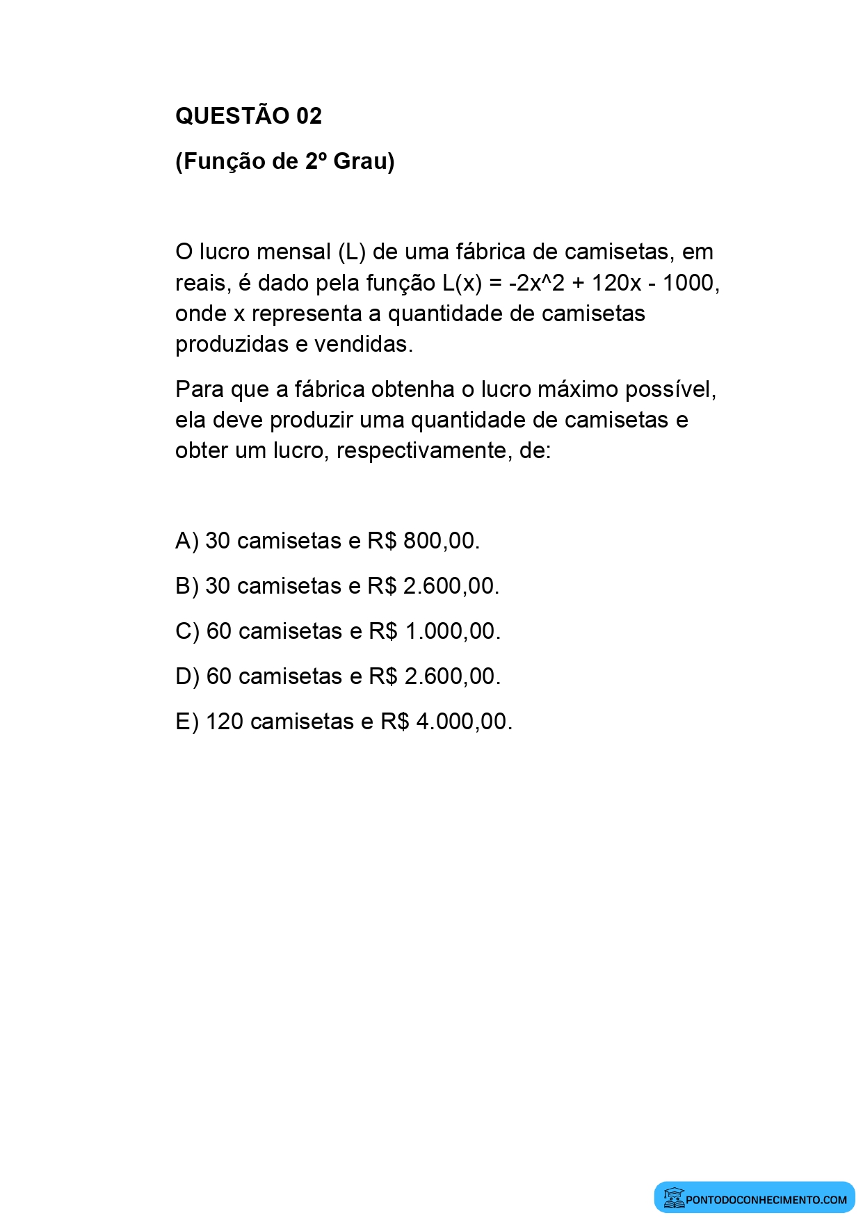 Simulado Enem de Matemática e suas Tecnologias para imprimir