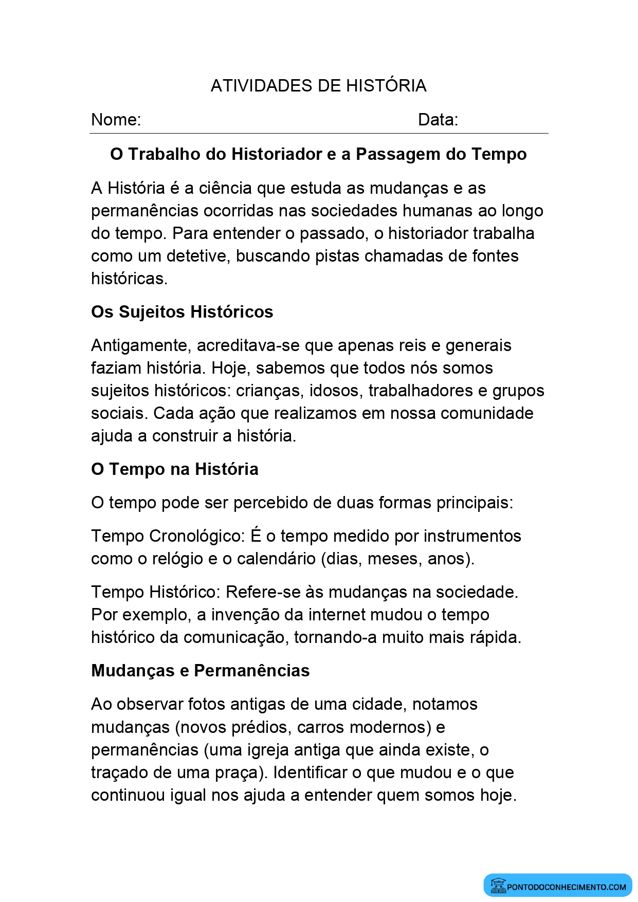 Teste de História Quarto Ano primeiro Bimestre