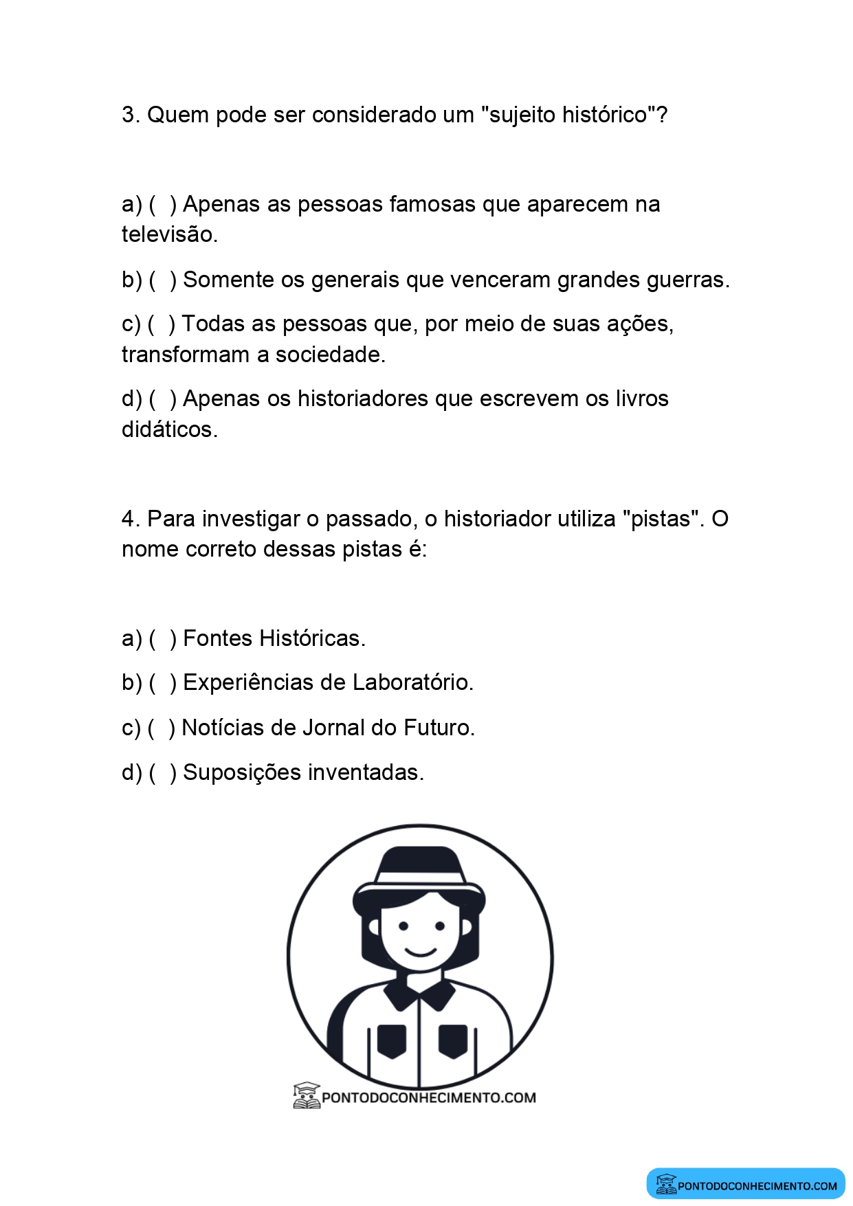 Teste de História Quarto Ano primeiro Bimestre em PDF