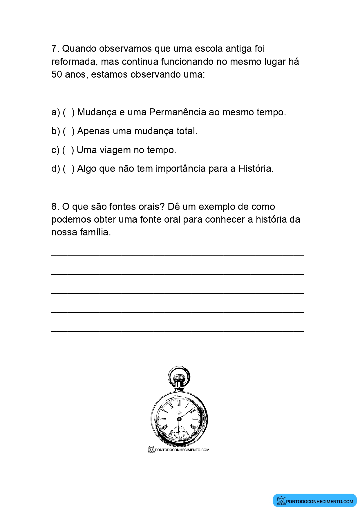 Prova de História Quarto Ano primeiro Bimestre em PDF