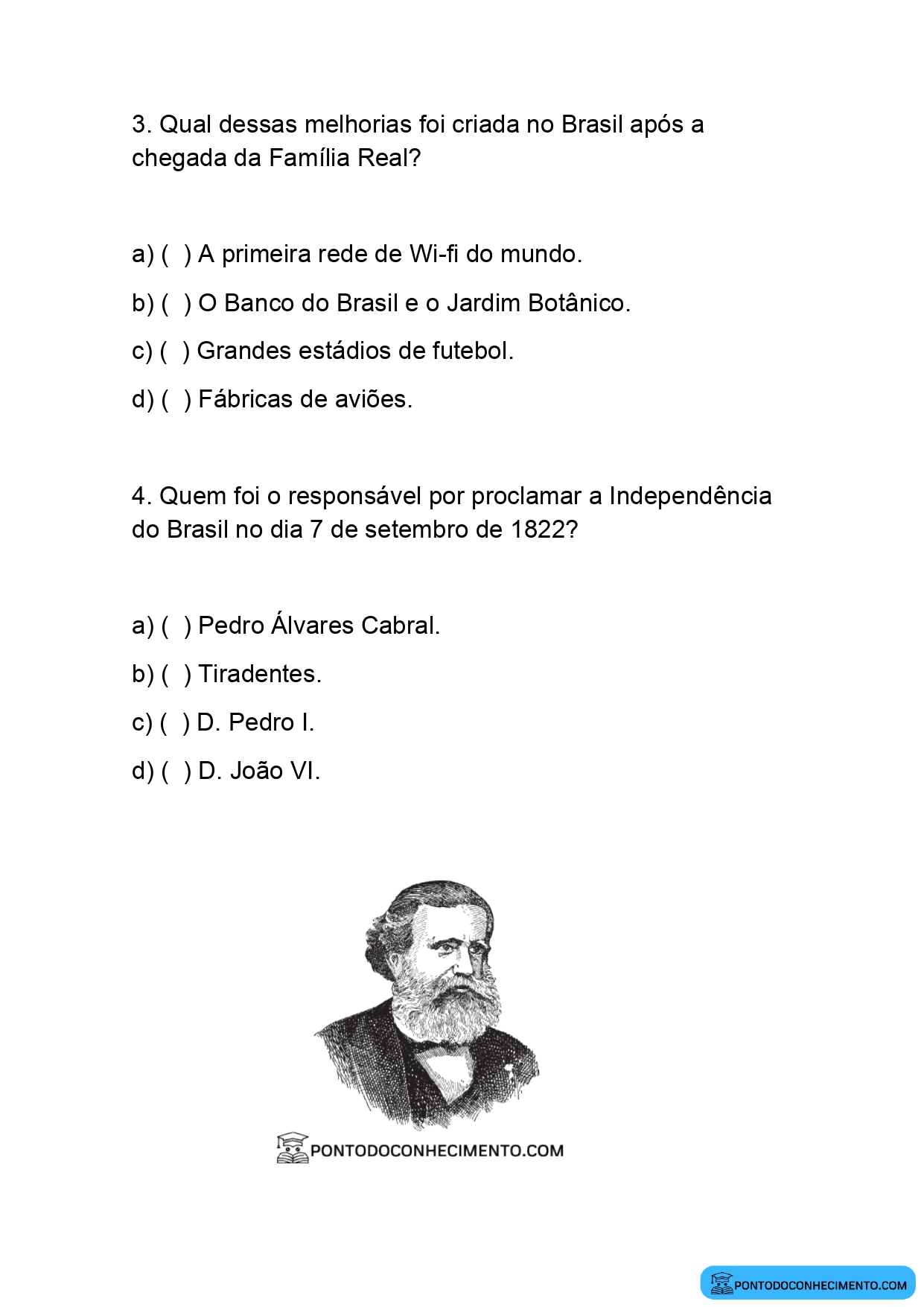 Prova de História Quarto Ano quarto Bimestre para impressão