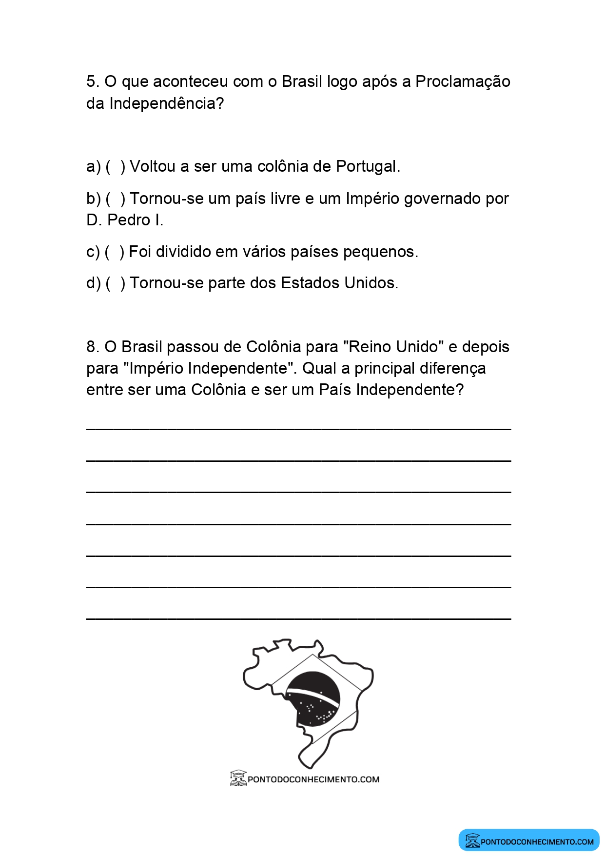 Prova de História Quarto Ano quarto Bimestre em PDF