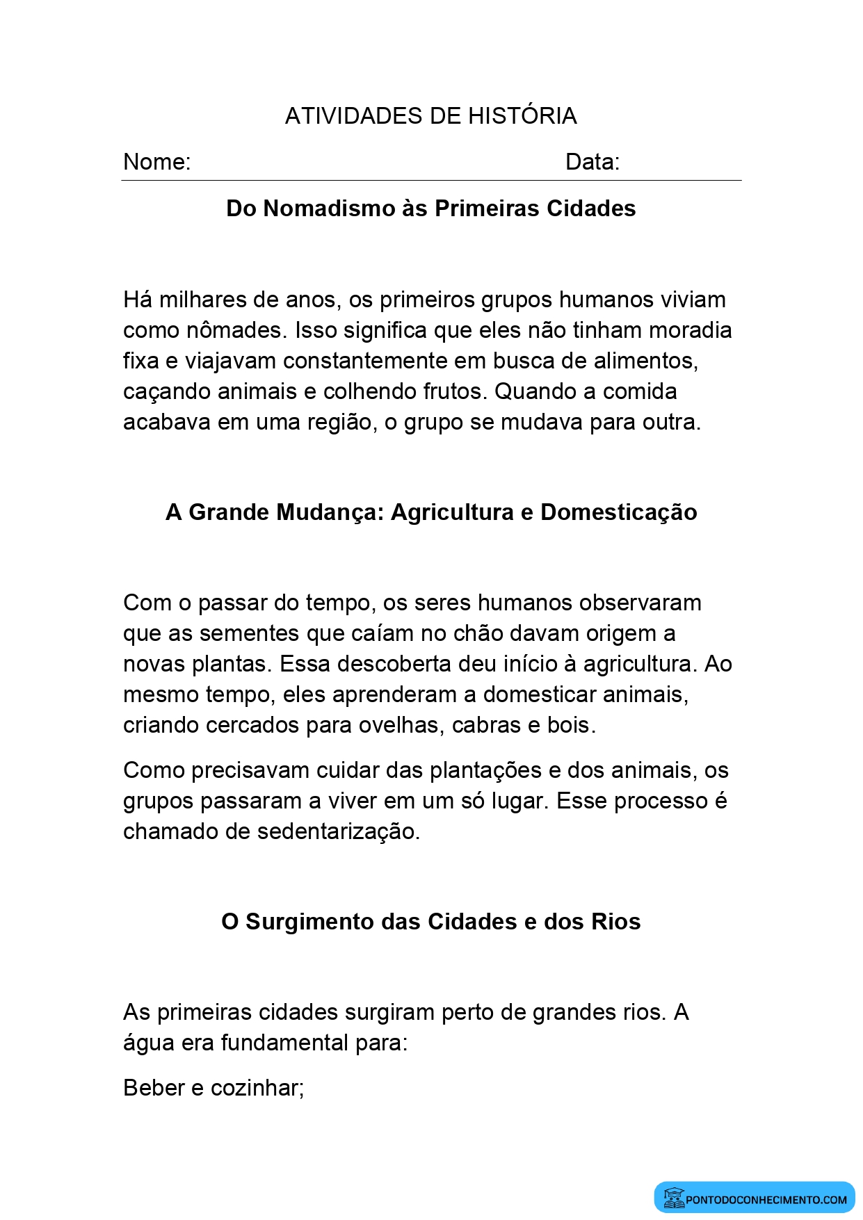 Teste de História Quarto Ano segundo Bimestre