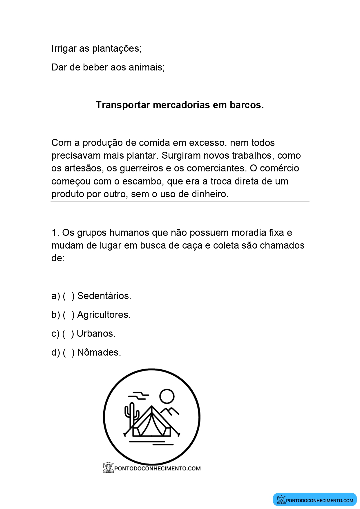 Teste de História Quarto Ano segundo Bimestre para impressão