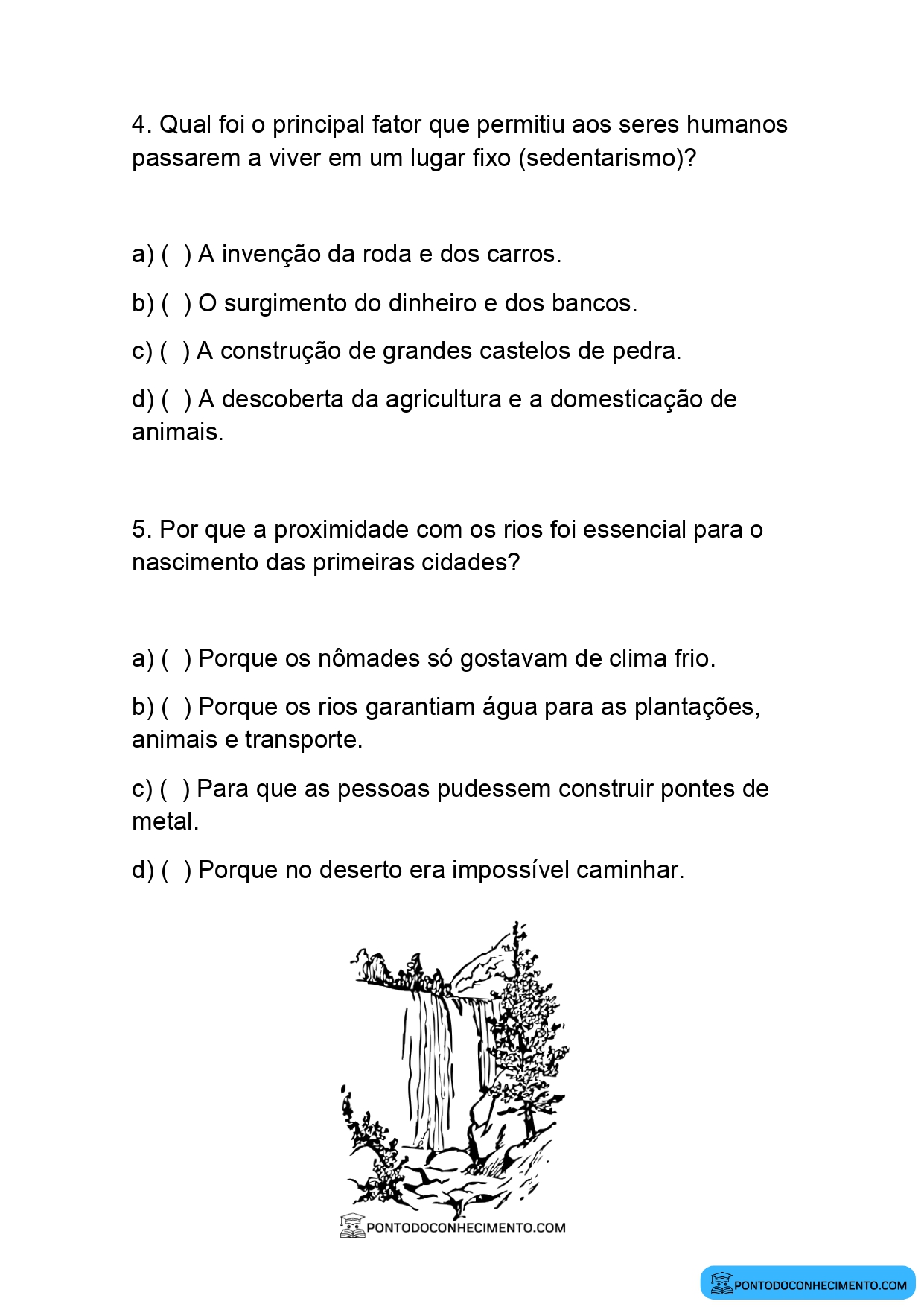 Prova de História Quarto Ano segundo Bimestre para impressão