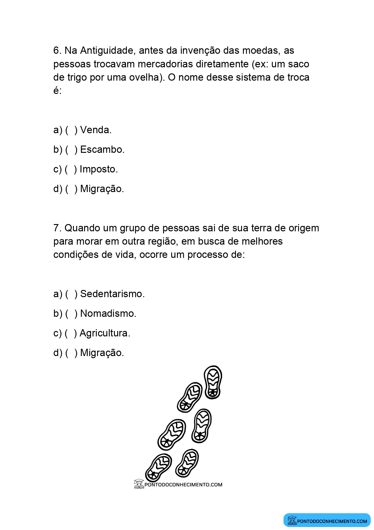 Prova de História Quarto Ano segundo Bimestre em PDF