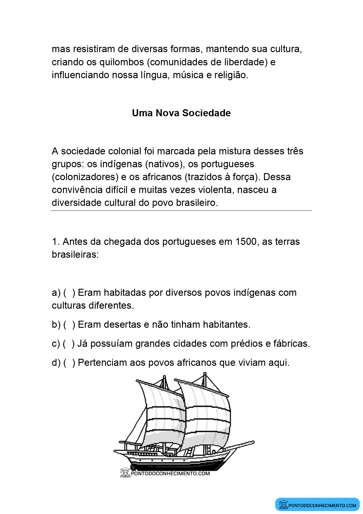Teste de História Quarto Ano terceiro Bimestre para impressão