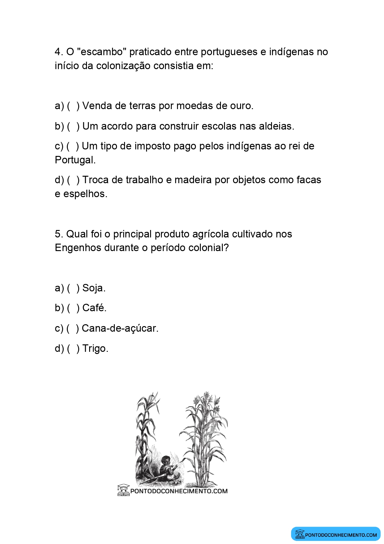 Prova de História Quarto Ano terceiro Bimestre para impressão