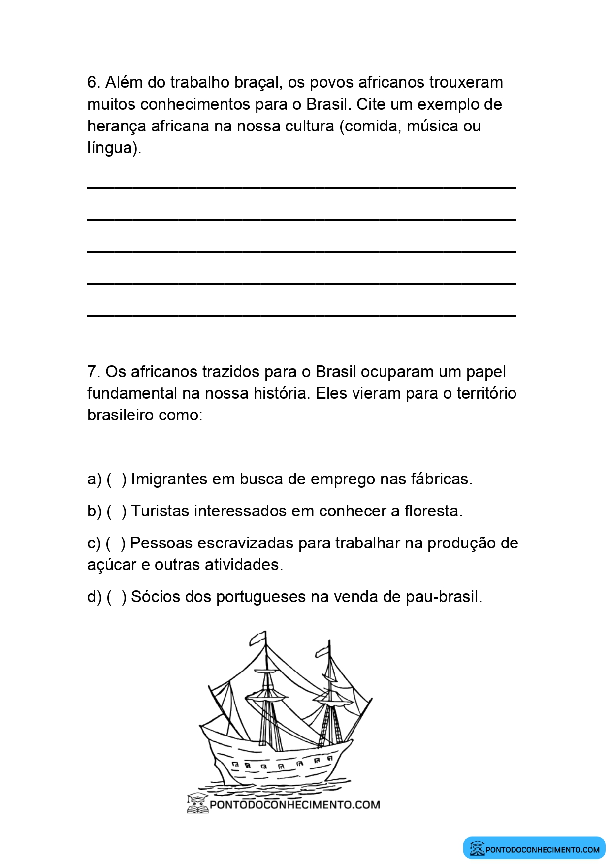 Prova de História Quarto Ano terceiro Bimestre em PDF