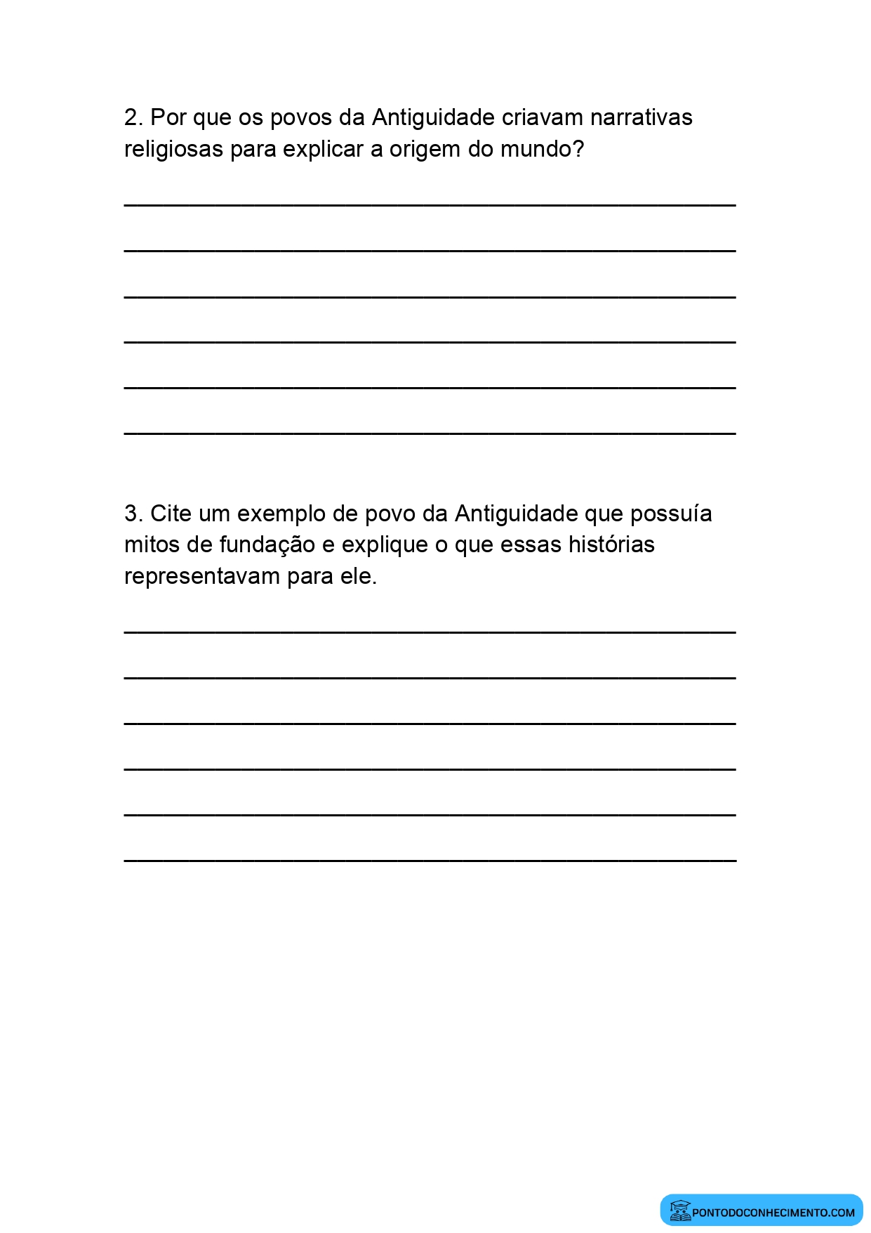 Exercícios Discursivos de História sobre Narrativas Religiosas na Antiguidade