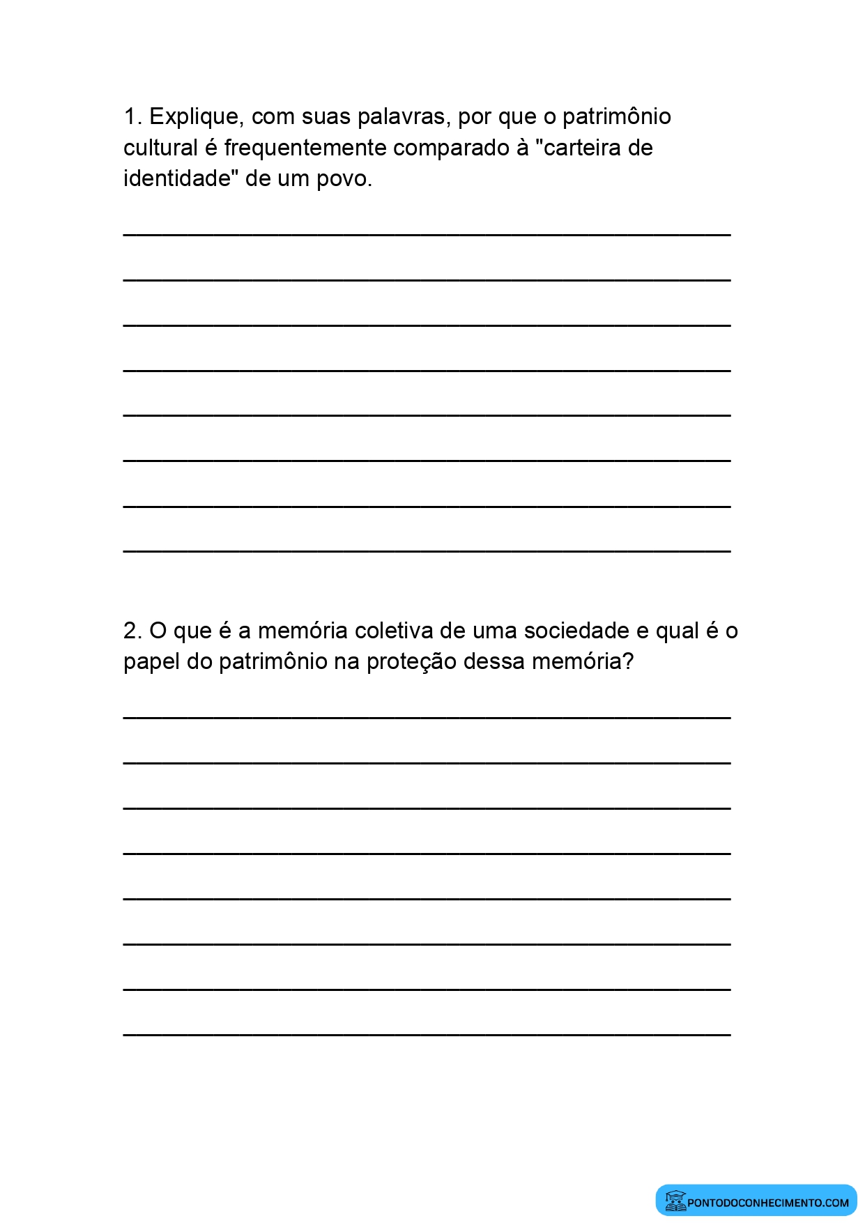 Atividade discursiva sobre patrimônio histórico para o quinto ano