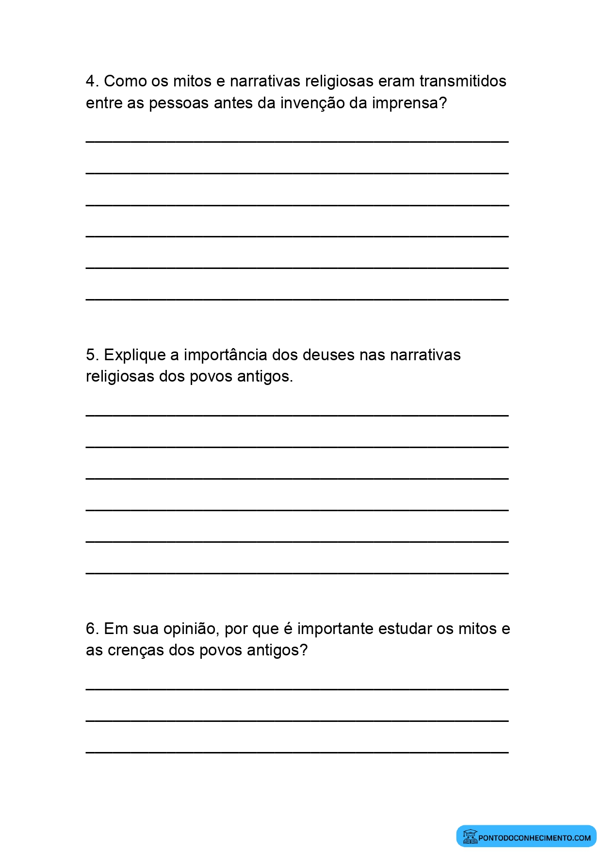 Atividade sobre Mitos de Fundação e Crenças Religiosas dos Povos Antigos