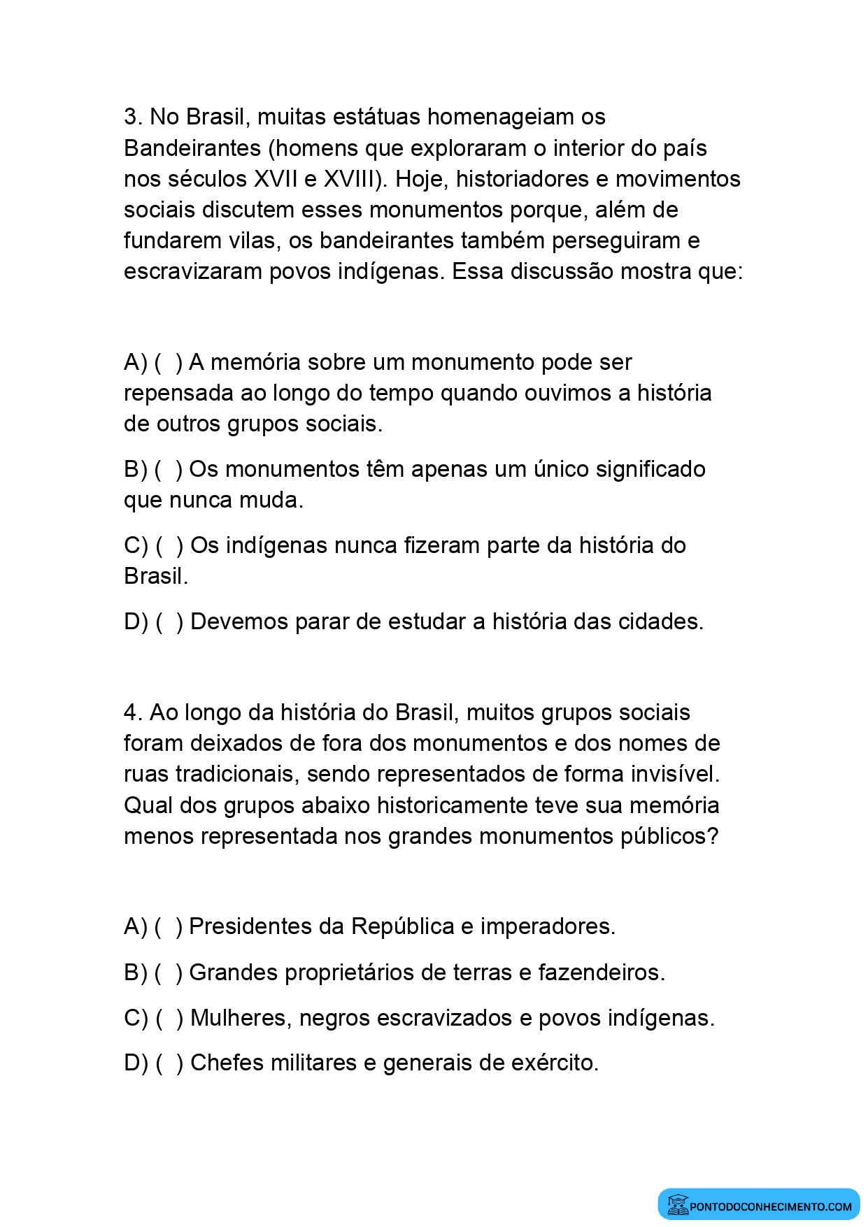 Atividade sobre memória histórica e grupos sociais quinto ano