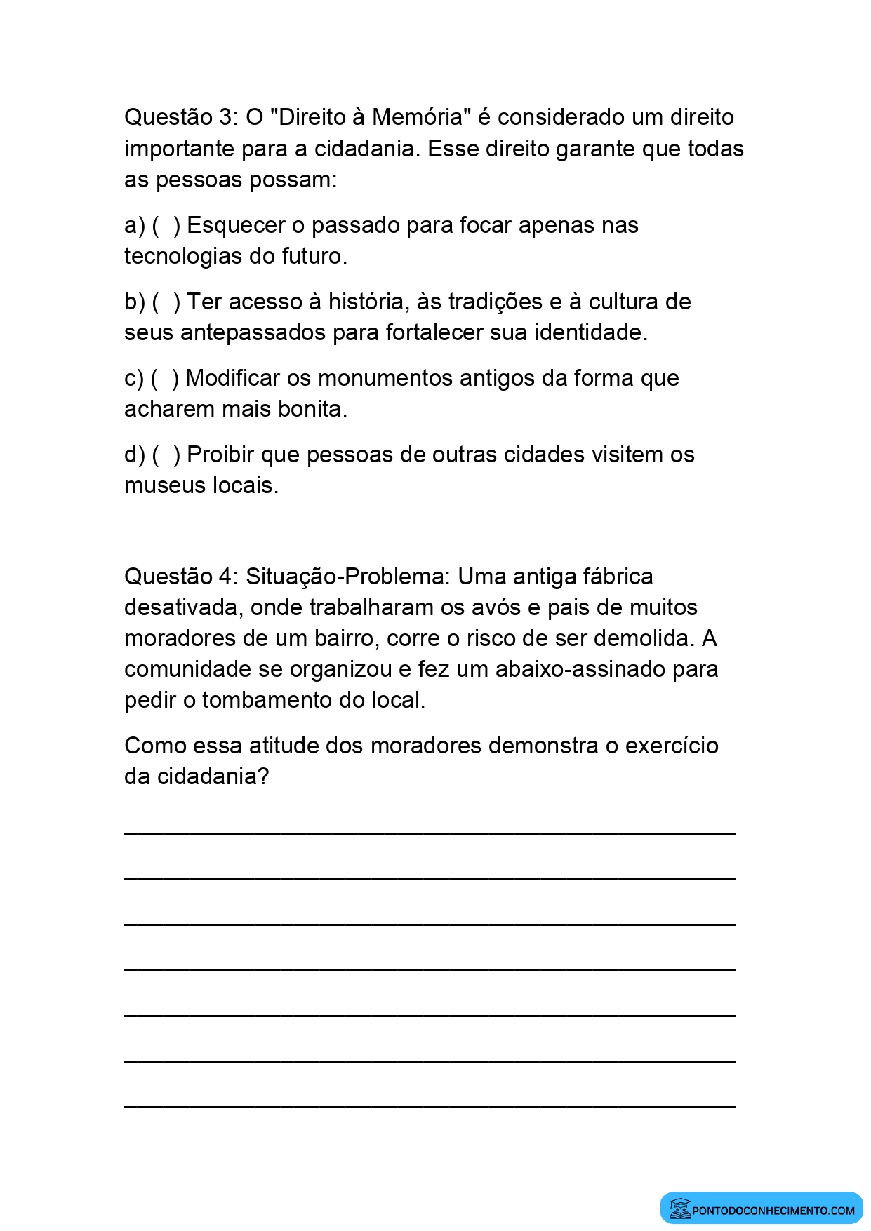 Atividade sobre a Importância da Preservação do Patrimônio para a Cidadania