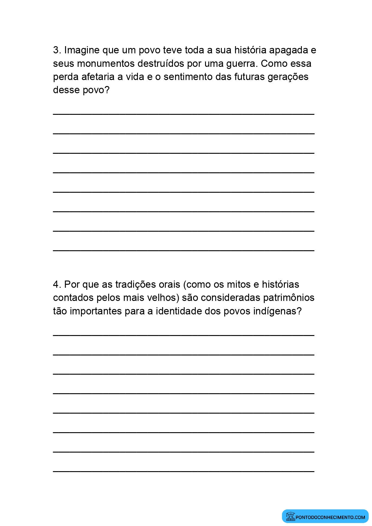 Atividade de História quinto ano sobre a importância do patrimônio cultural