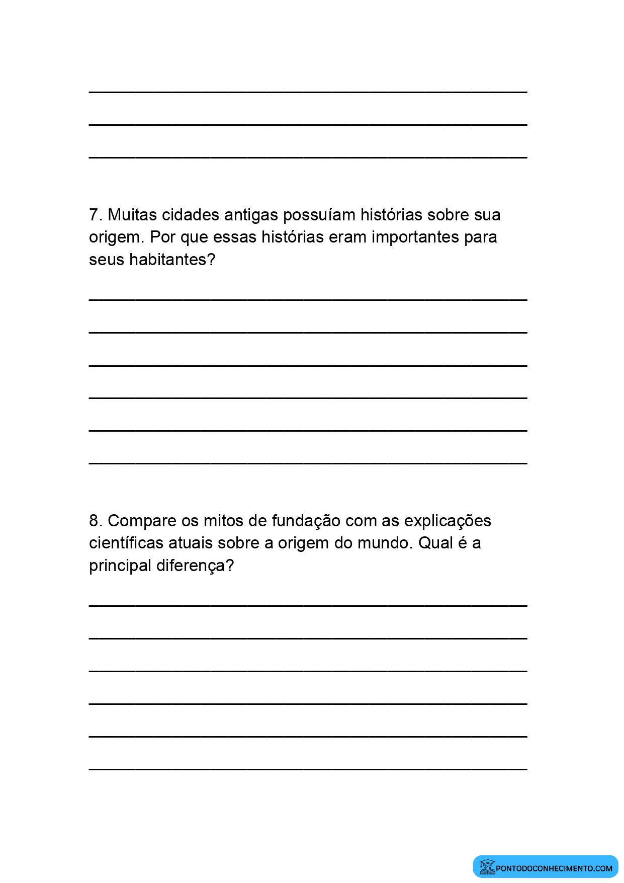 Questões Discursivas de História sobre Mitos e Religiões na Antiguidade