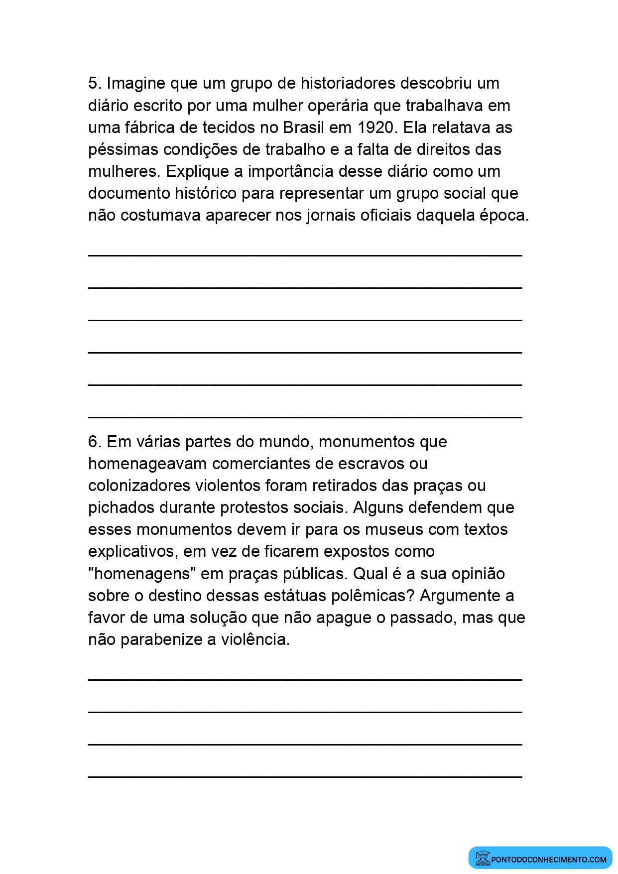 Atividades sobre memória histórica e identidade social para o 5º ano