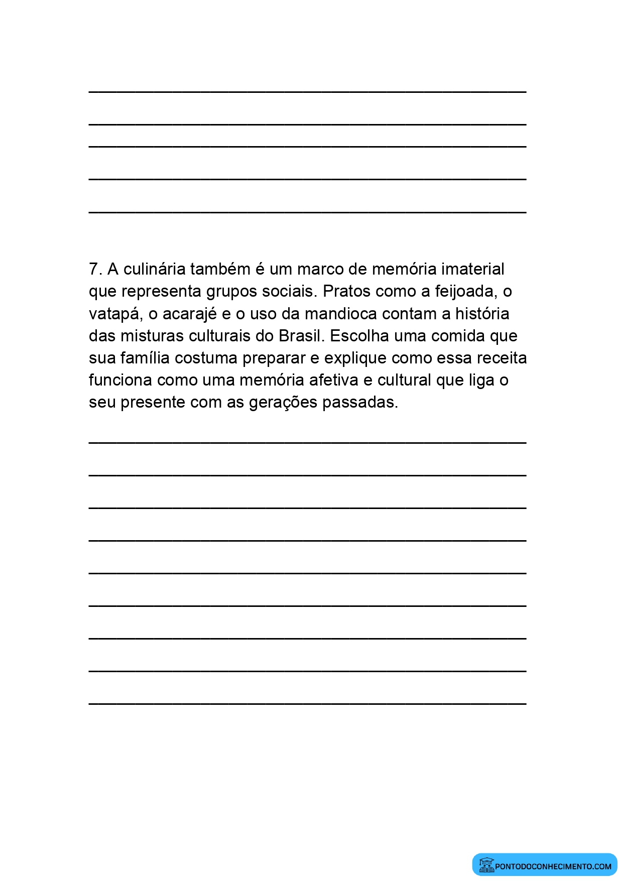 Avaliação de História 5º ano sobre marcos de memória e representação social