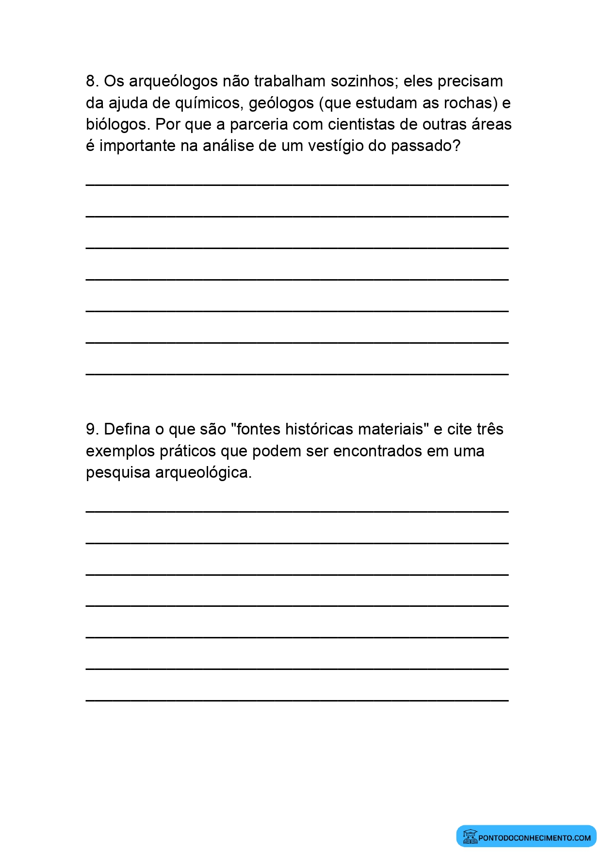 Atividade de História sobre vestígios do passado para o quinto ano