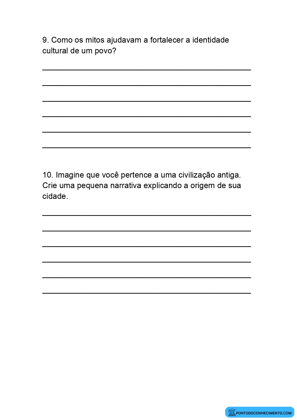 Atividade de História sobre as Narrativas Religiosas das Civilizações Antigas
