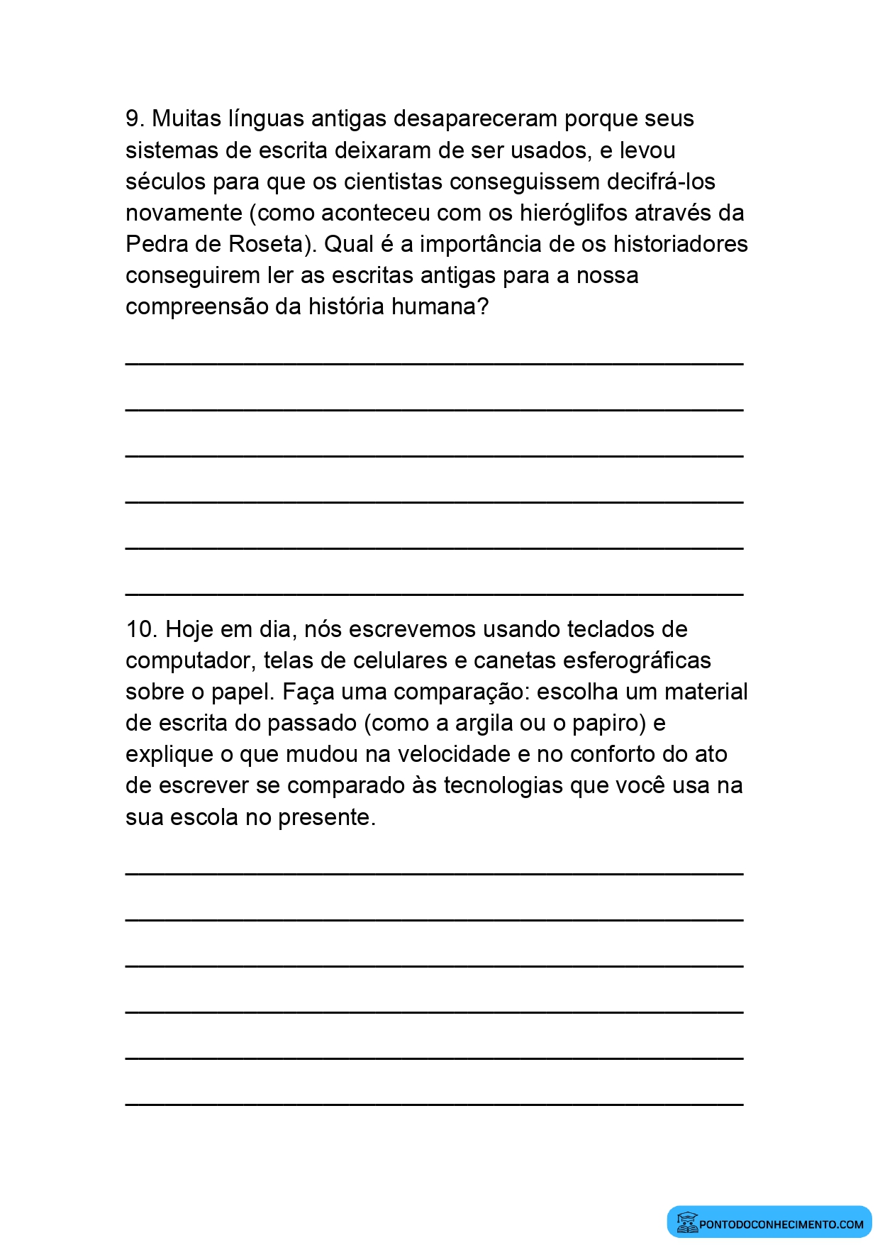 Atividades com interpretação sobre a origem da escrita e dos registros históricos