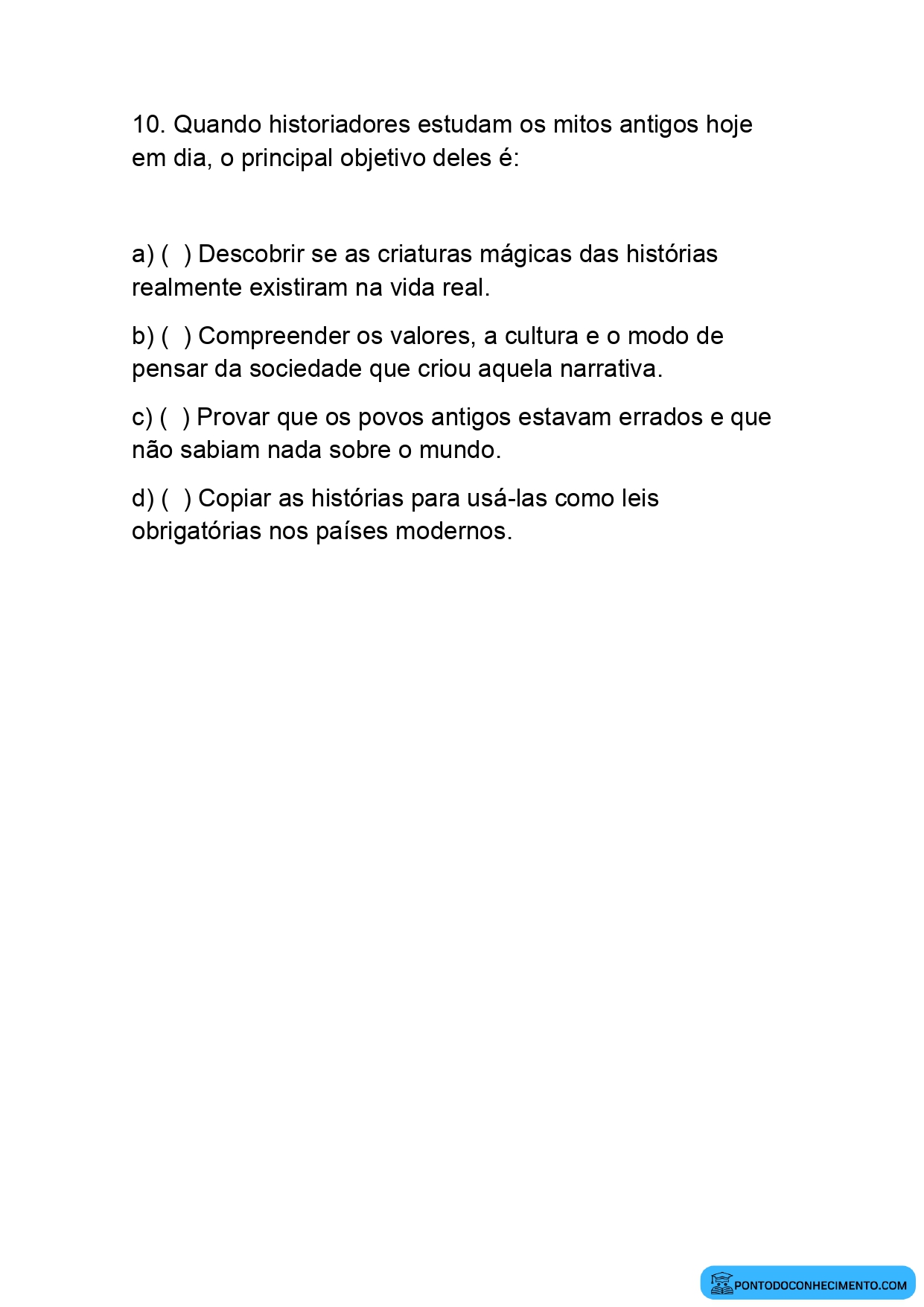 Exercícios de Múltipla Escolha sobre Mitos e Tradições Religiosas para o 5º Ano