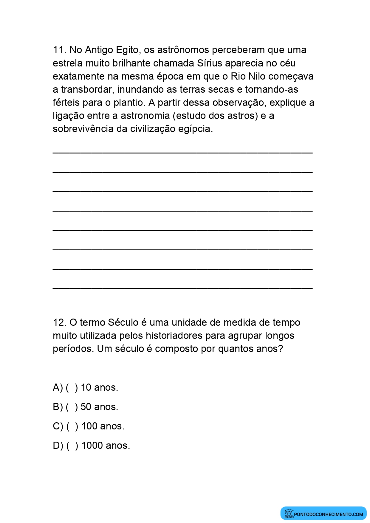 Atividade Educativa de História sobre a Passagem do Tempo