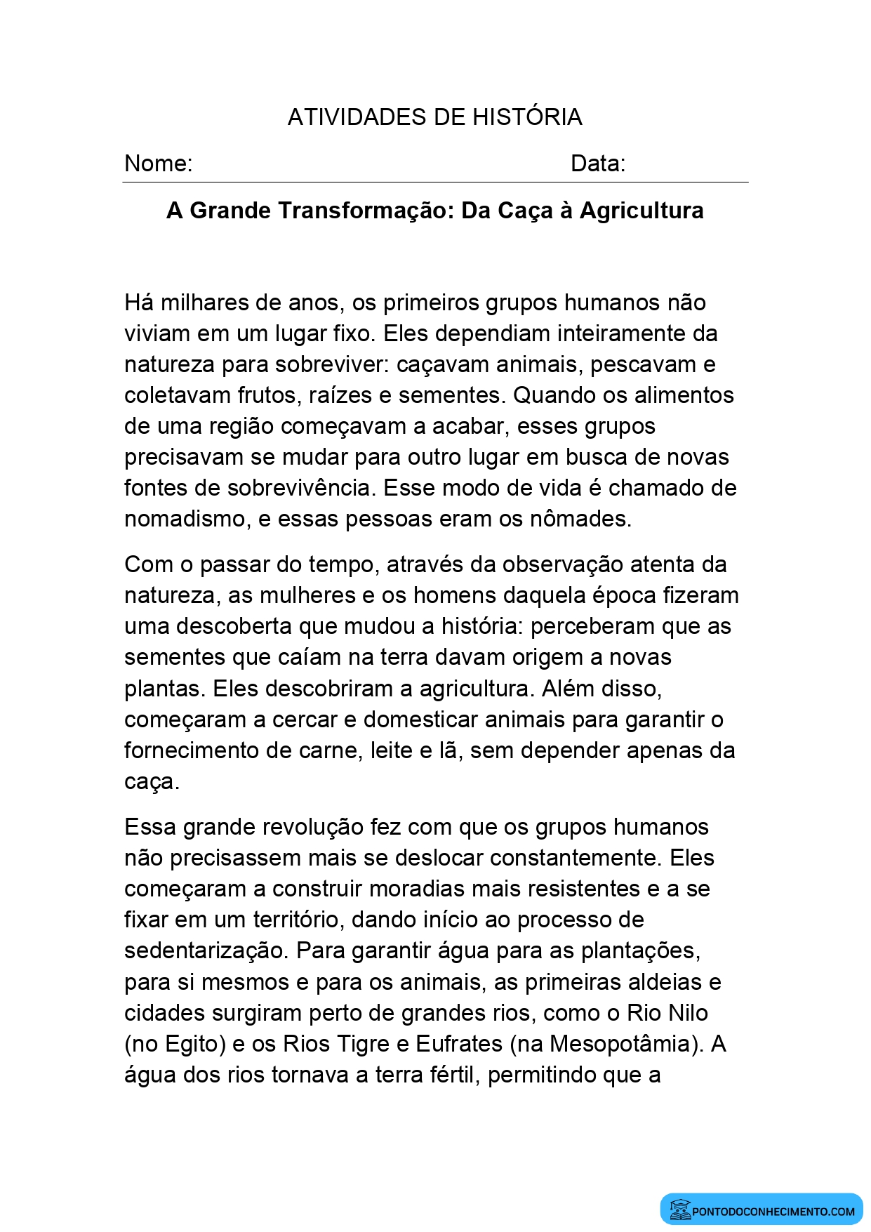 Prova de história para o quinto ano primeiro bimestre