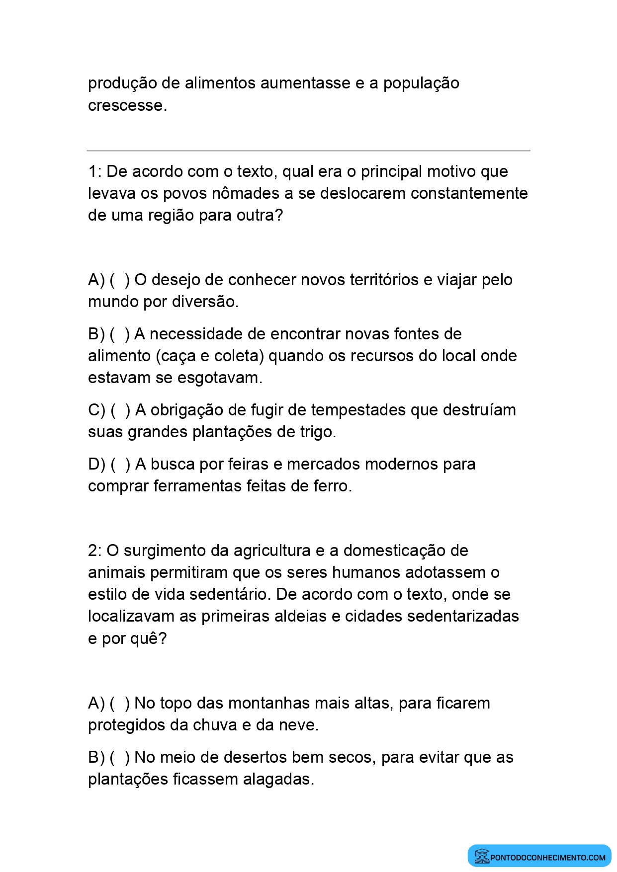 Prova de história para o quinto ano E.F primeiro bimestre