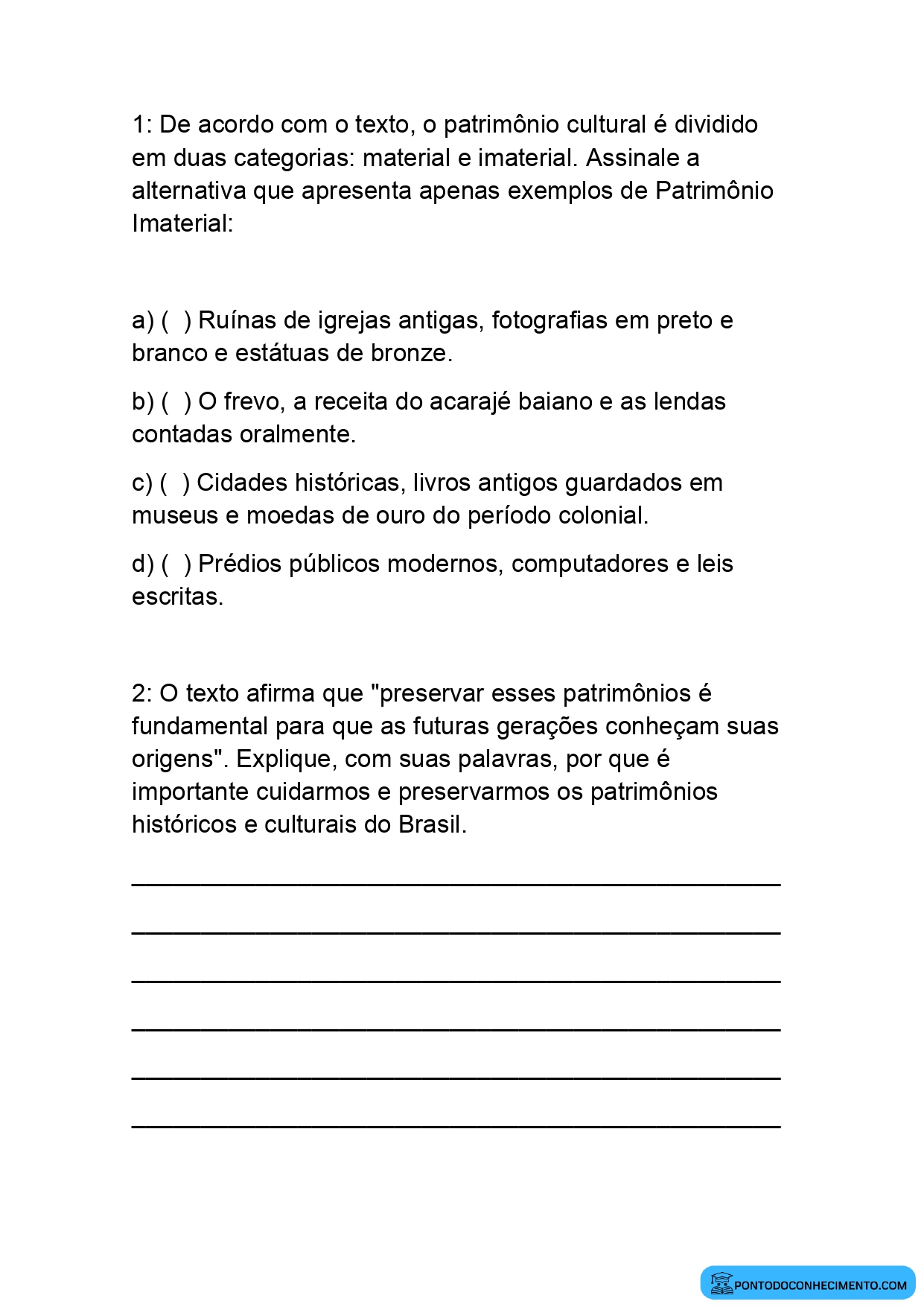 Prova de história para o quinto ano E.F quarto bimestre
