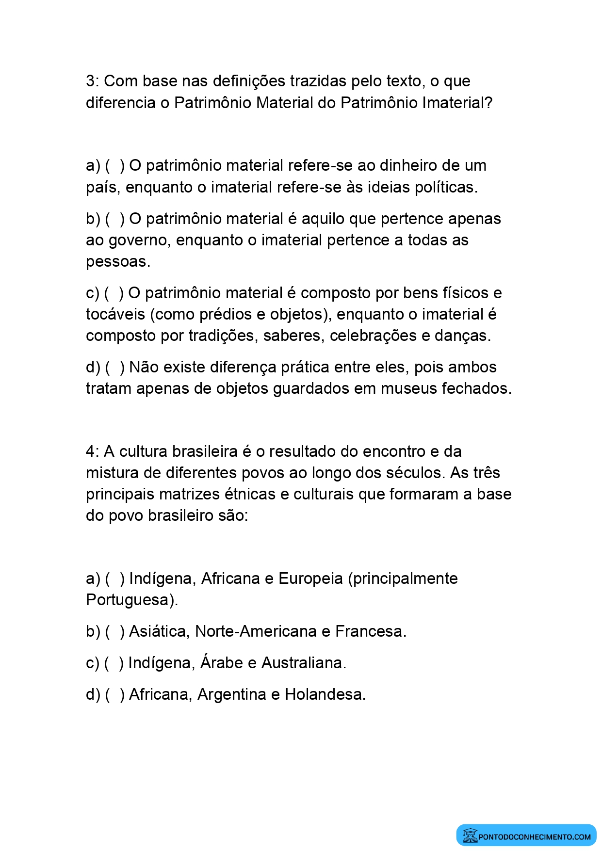 Prova de história 5 ano quarto bimestre