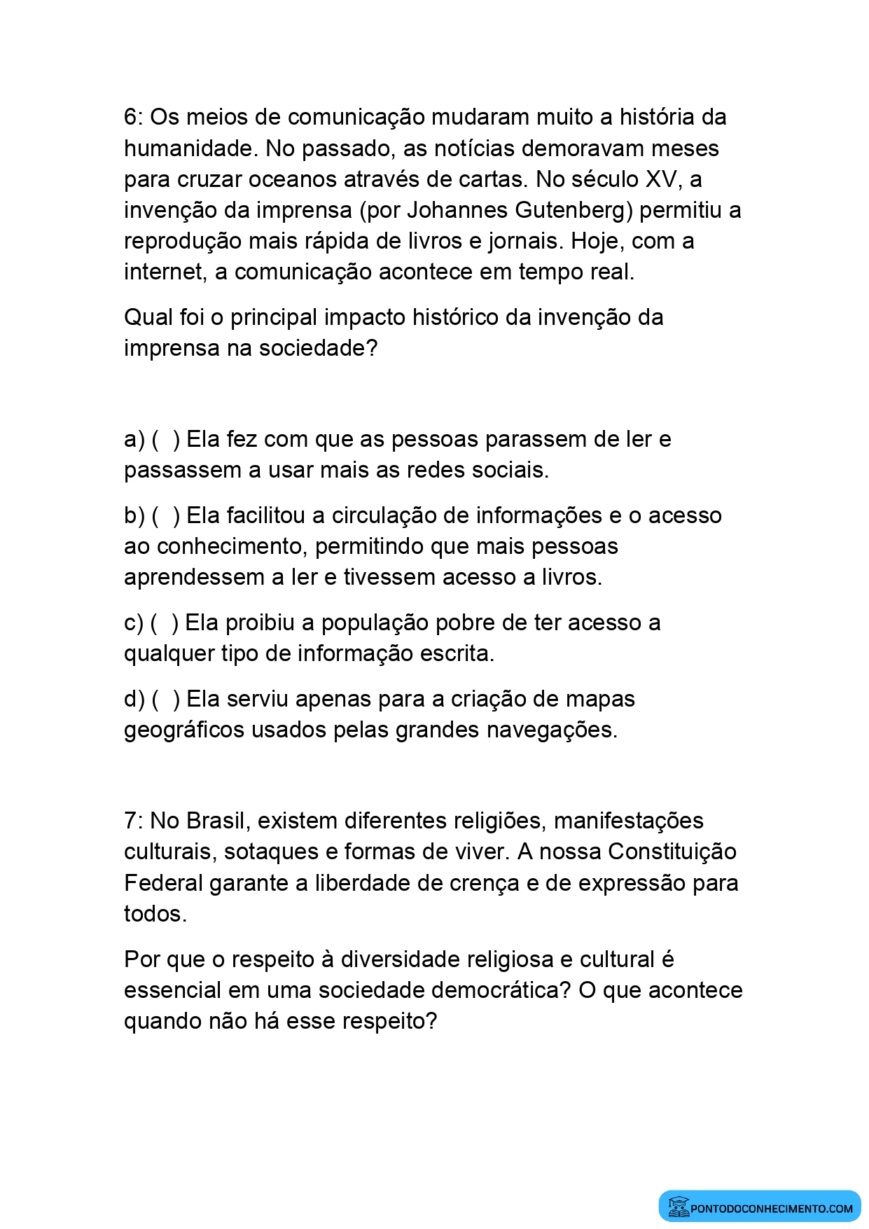 Avaliação de história para o 5 ano do E.F quarto bimestre