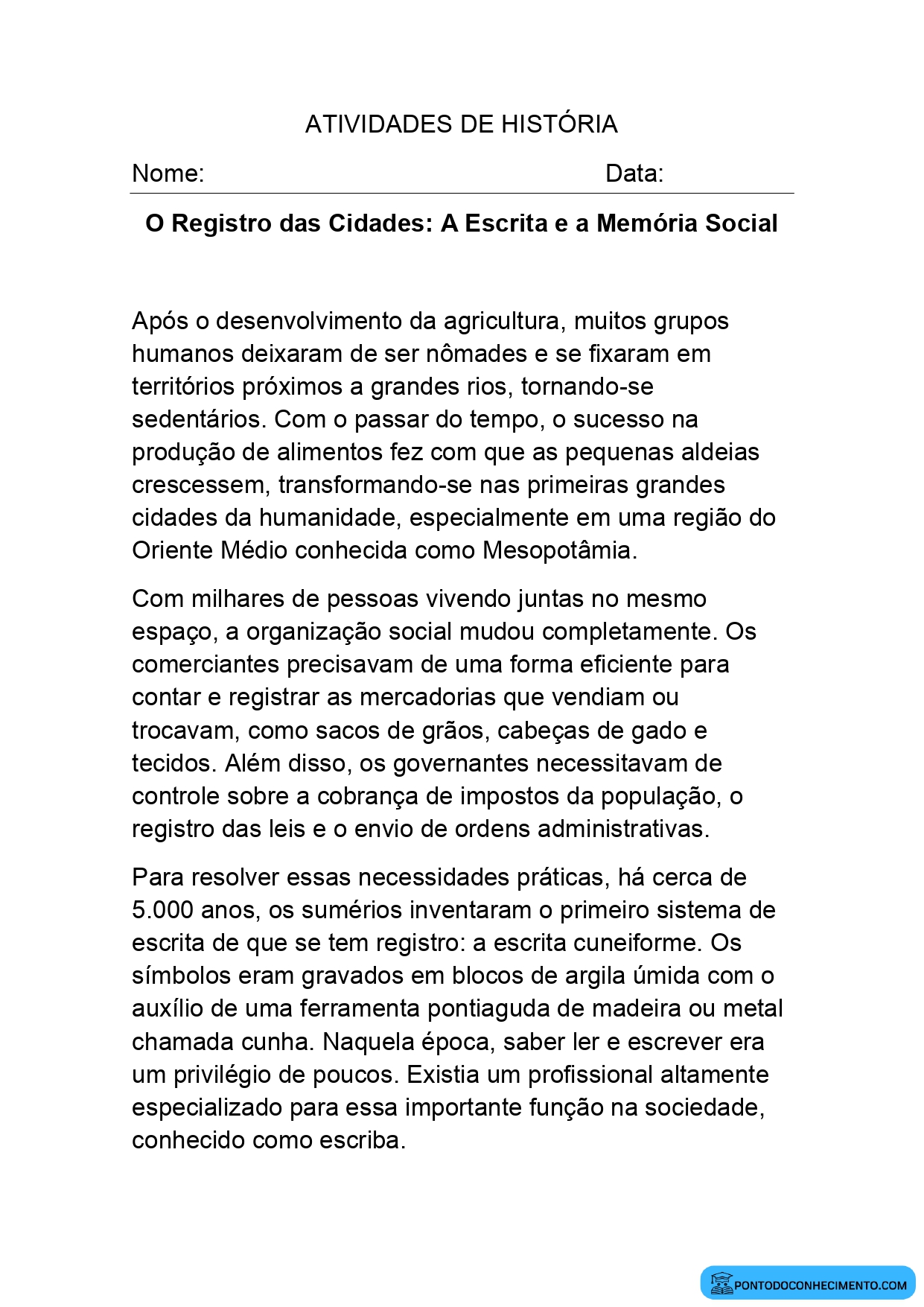 Prova de história para o quinto ano segundo bimestre