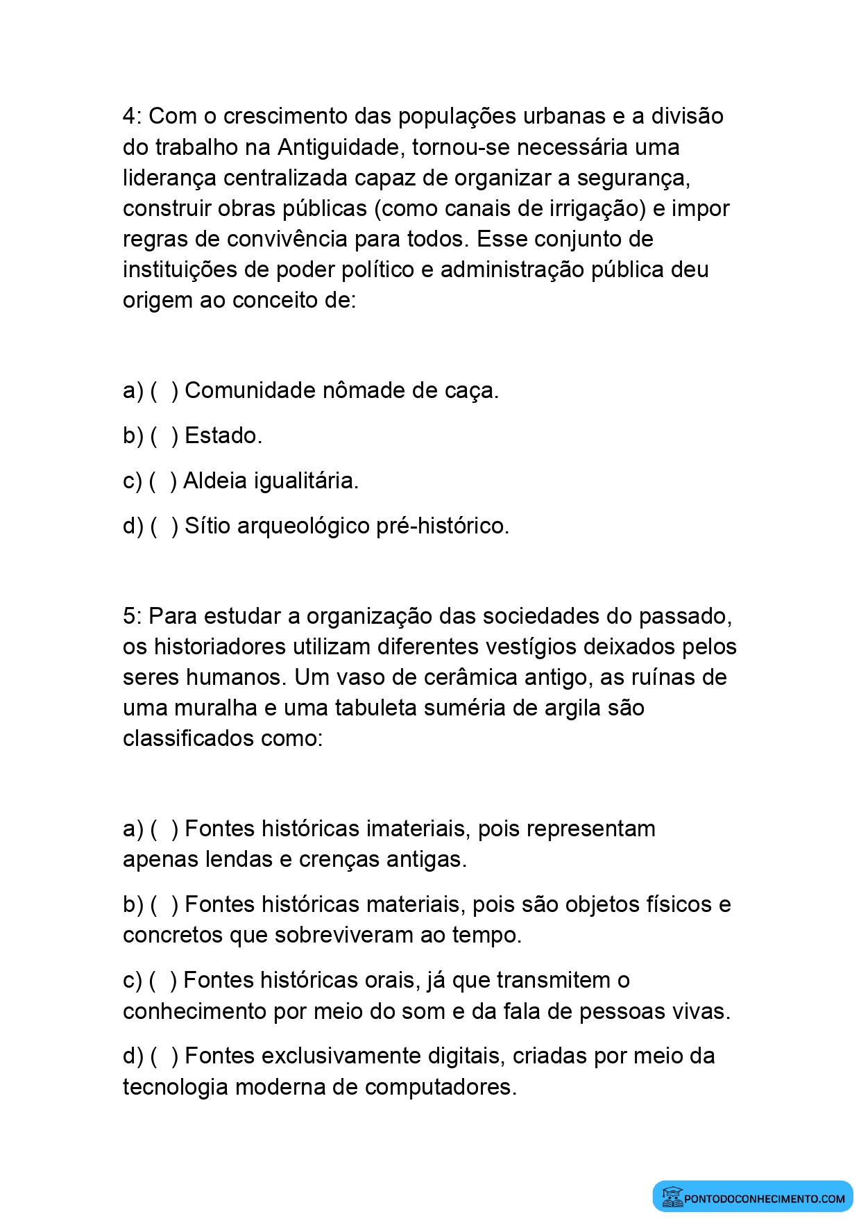 Avaliação de história 5 ano segundo bimestre