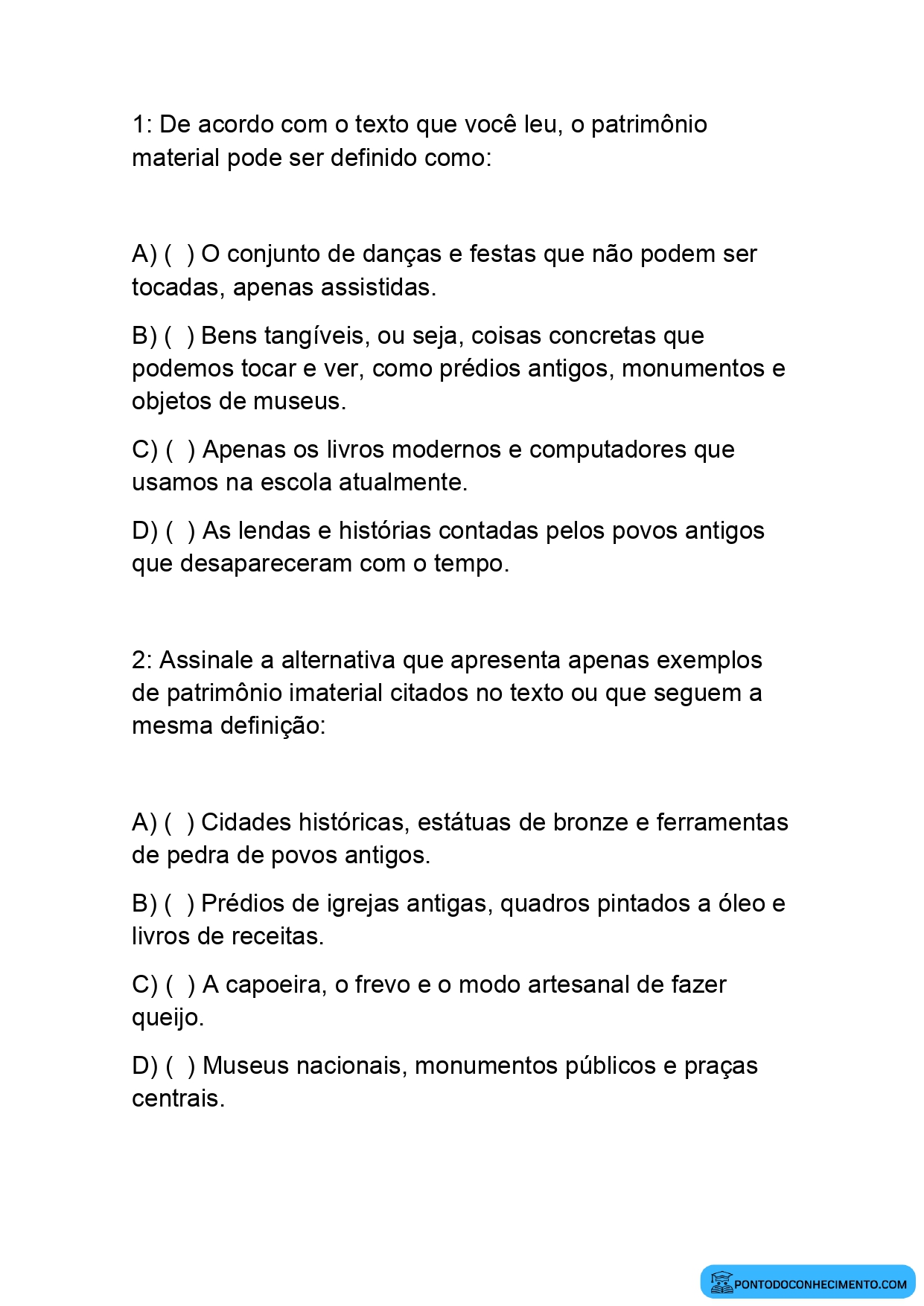 Prova de história para o quinto ano E.F terceiro bimestre