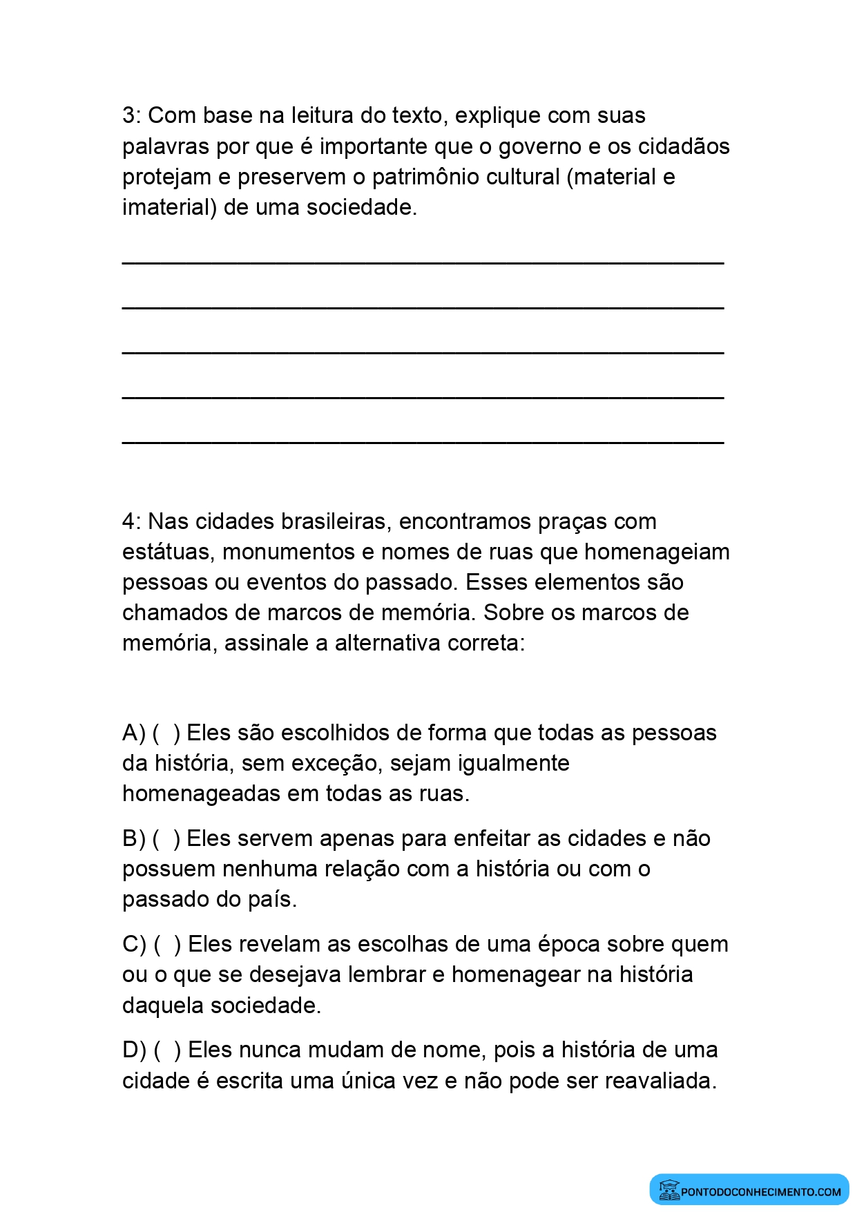 Prova de história 5 ano terceiro bimestre