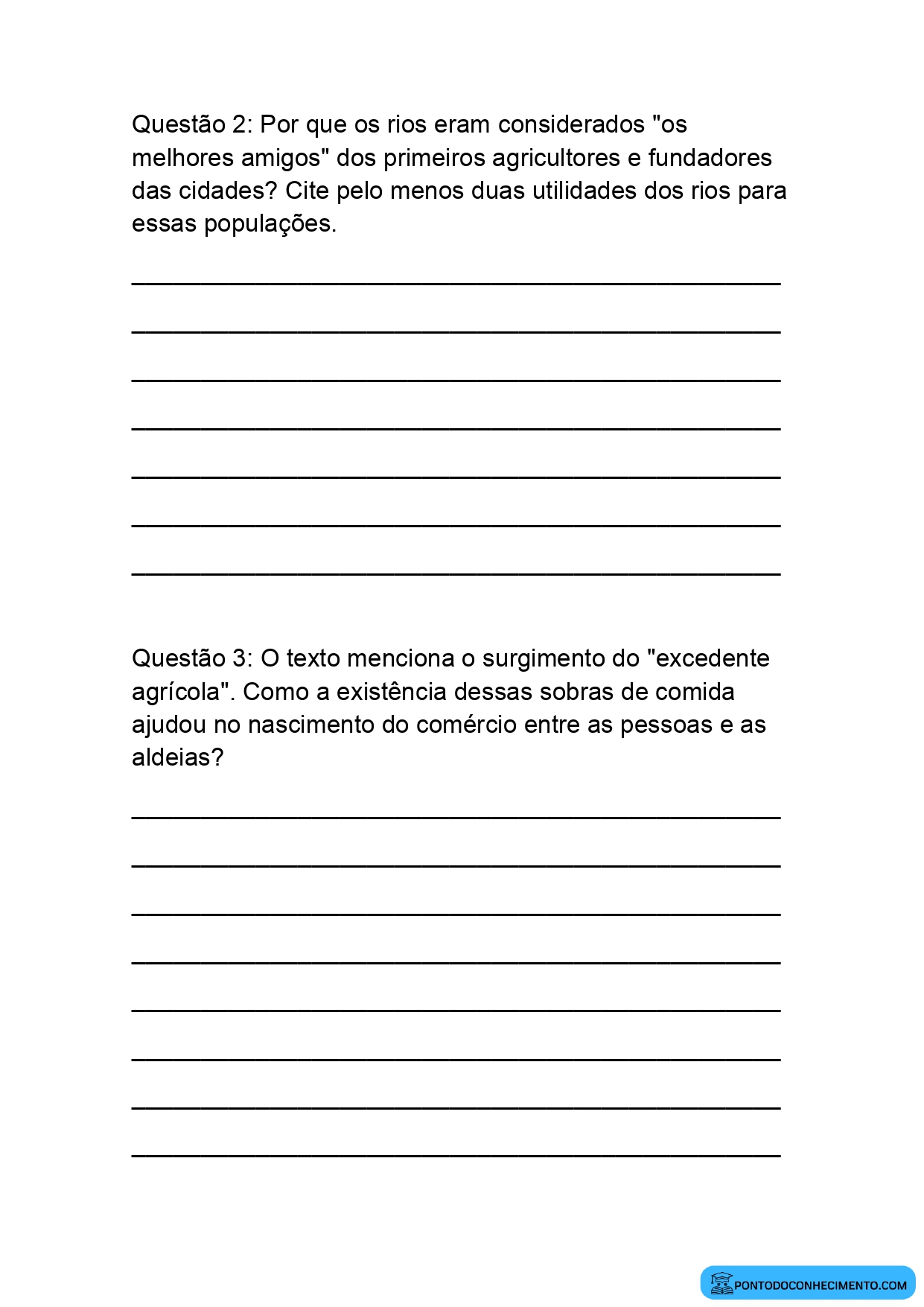 Exercícios de História sobre o Surgimento da Agricultura e das Primeiras Cidades para o 5º Ano