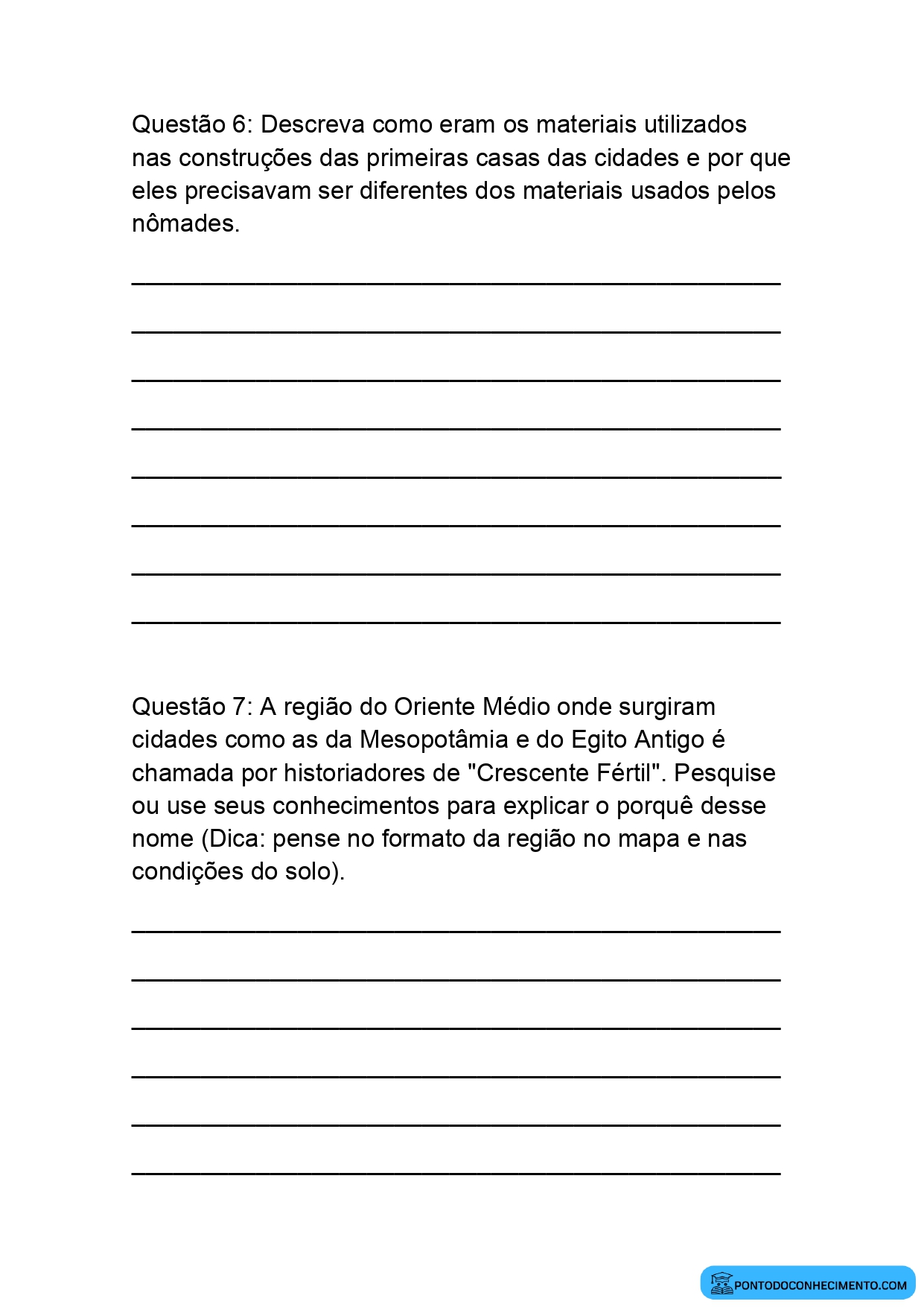 Atividade de História para o 5º Ano sobre o Surgimento da Agricultura e das Primeiras Cidades