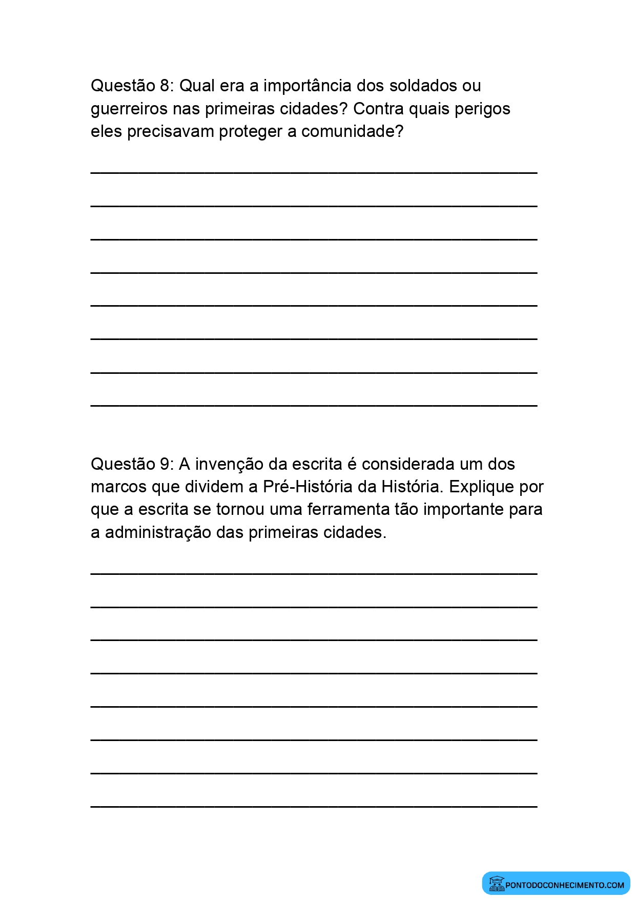 Exercícios de História para o 5º Ano sobre Agricultura e Urbanização nas Sociedades Antigas